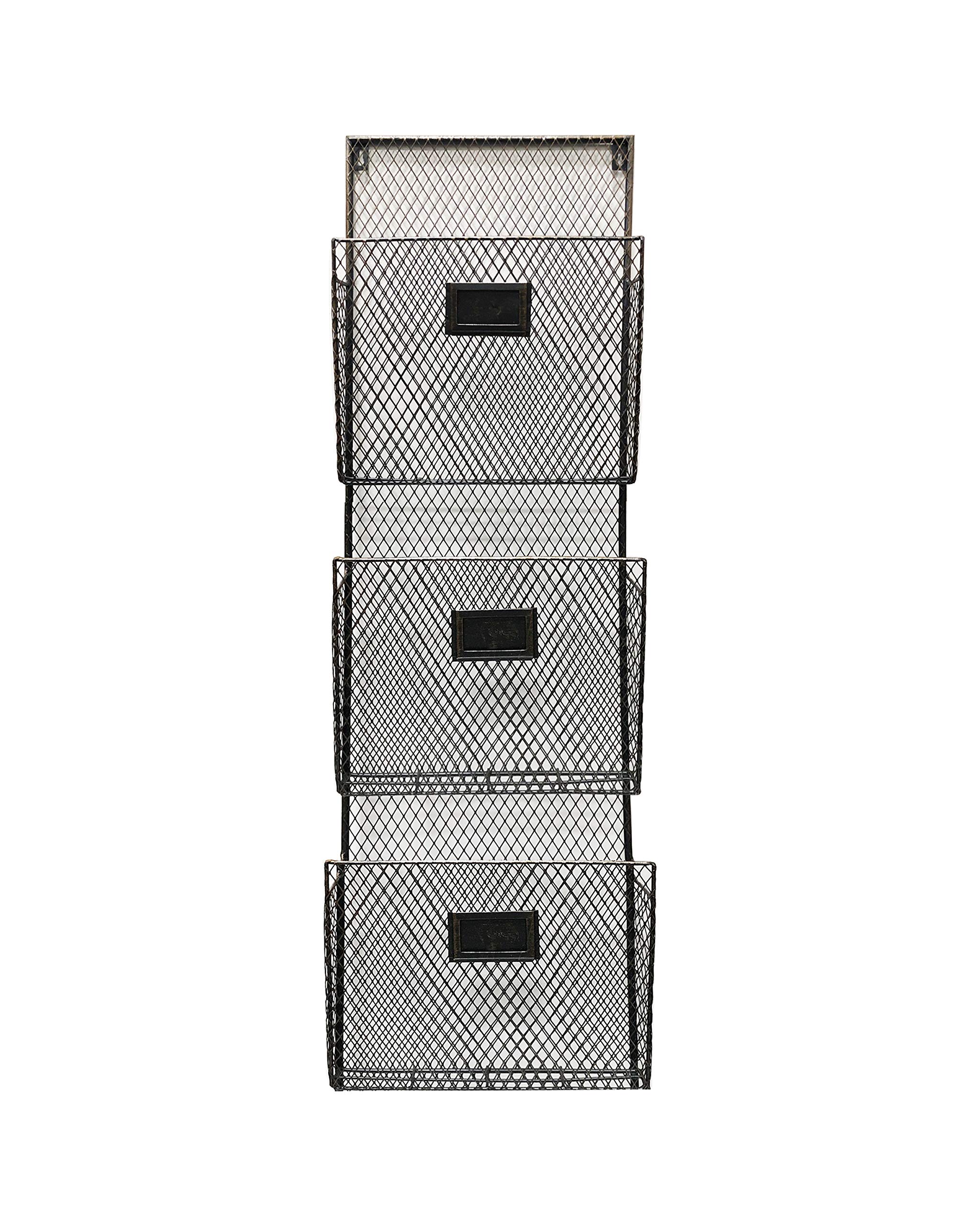 3-Tier Wall File Holder - Sturdy Black Metal Organizer with Wide Slots for Office & Home Storage - Space-Saving Wall & Door Mount - Perfect for Documents, Mail & Office Supplies Organization