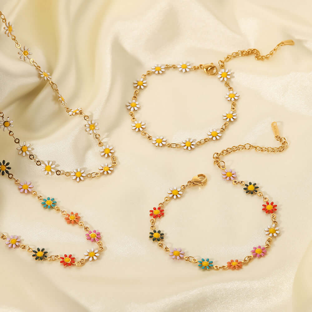 Charming Enamel Flower Bracelet & Necklace Set for Women - Elegant Jewelry Gift for Birthday, Anniversary & Valentine's Day | JDB635 | Perfect for Everyday Wear, Date Nights & Special Occasions