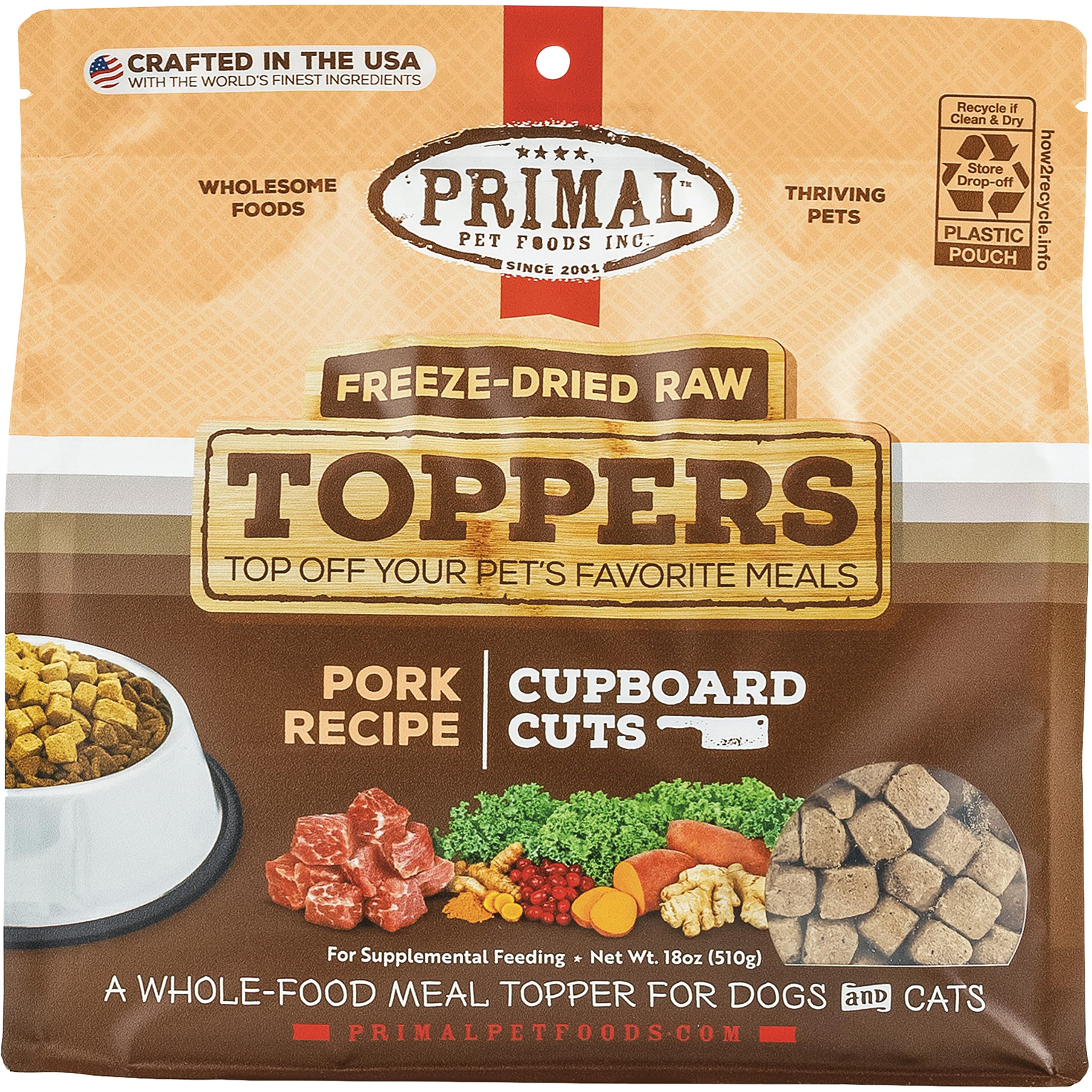 **Primal Freeze-Dried Grain-Free Dog & Cat Food Toppers with Probiotics – Pork Flavor (18 oz) – Raw Meal Mixer for Training & Digestive Health – Perfect for Picky Eaters & Sensitive Stomachs**