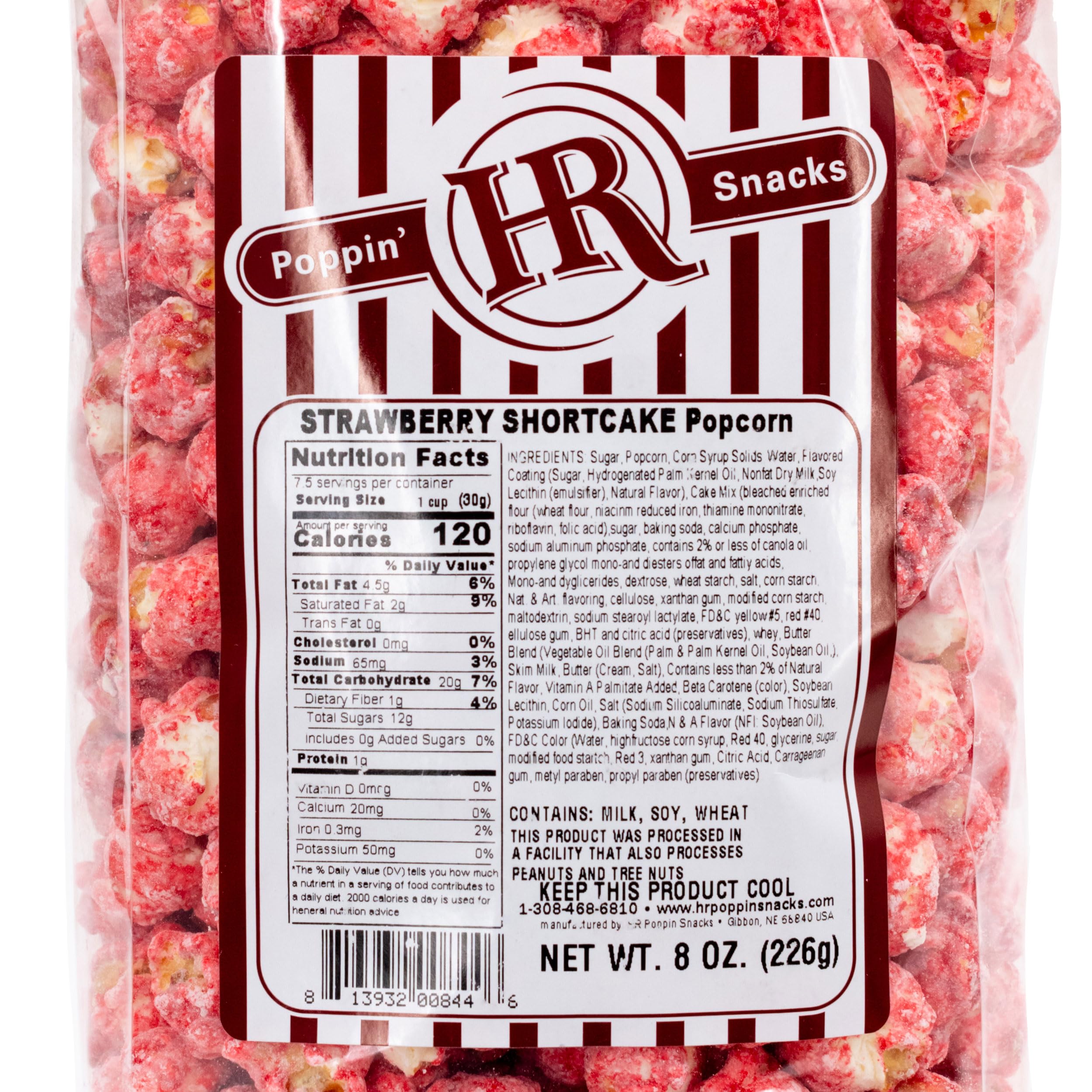Delicious Creamy Strawberry Popcorn - 8oz Sweet Shortcake-Dusted Gourmet Snack | Made in USA | HR Poppin' Snacks | Perfect for Movie Nights, Birthday Parties & Office Treats