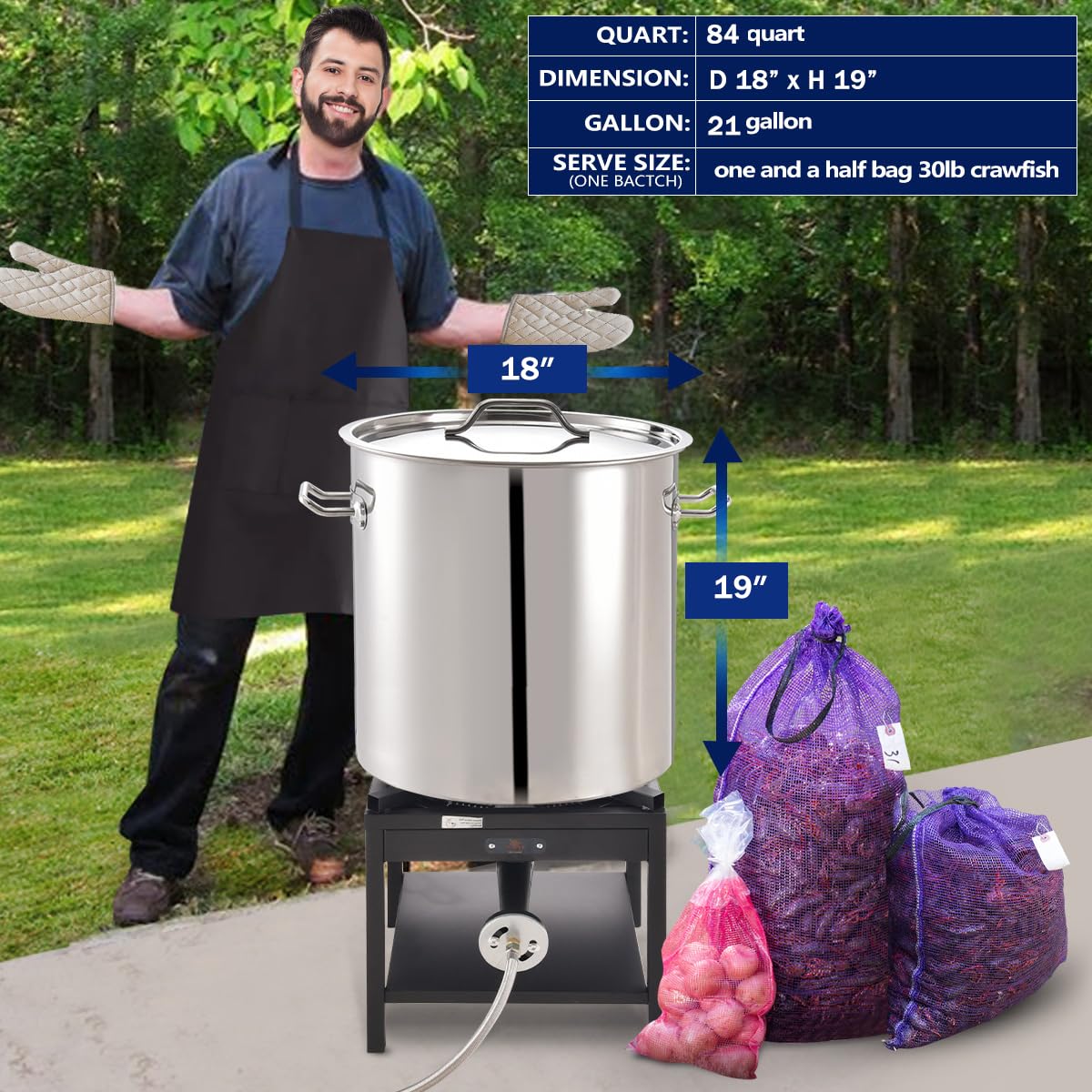 ARC 84-Quart Stainless Steel Seafood Boil Pot with Basket & 2 Brown Paper Table Covers - Large Crab Cooking Pot for Crawfish, Lobster, Shrimp, Turkey Fryer (21 Gallon) - Perfect for Outdoor Parties, Family Gatherings & Seafood Feasts