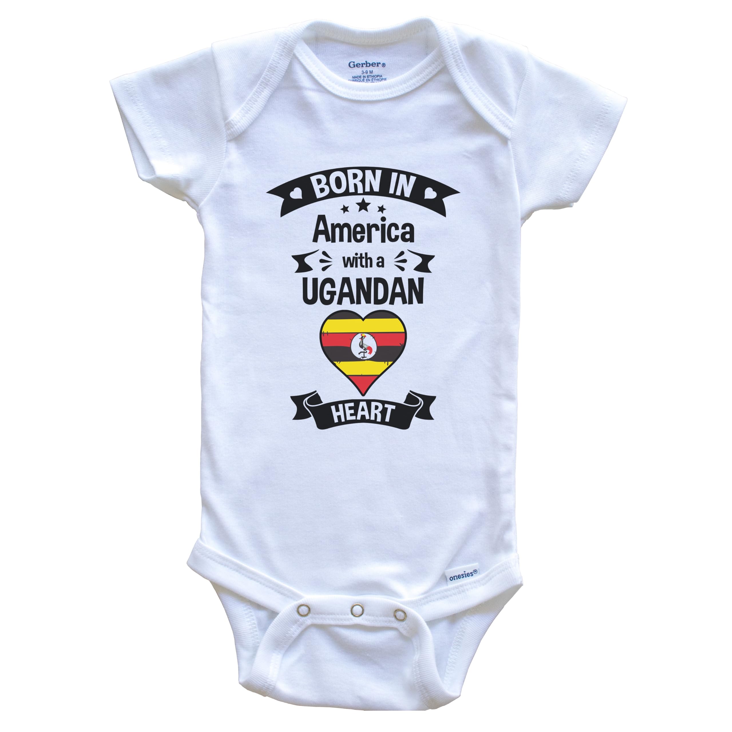 Born in America with A Ugandan Heart Baby Bodysuit - Soft Cotton One-Piece Infant Outfit for Newborns & Toddlers - Perfect for Family Photos, Cultural Celebrations & Everyday Wear