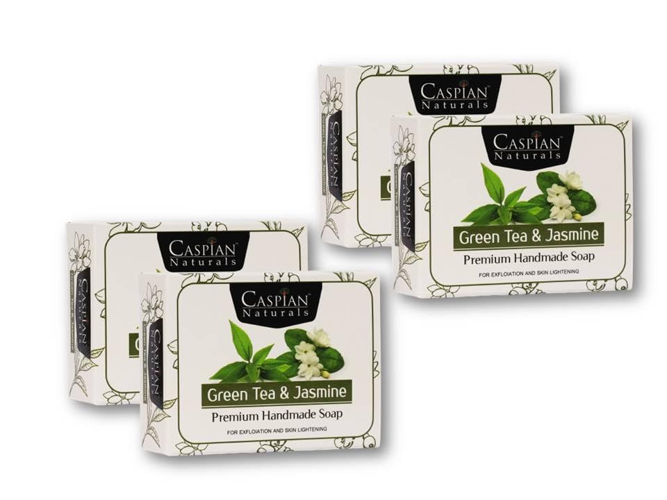 CASPIAN Naturals Handmade Green Tea & Jasmine Soap Bar for Clear, Smooth Skin - 4 Pack | Organic, Natural Skincare for Face & Body | Perfect for Daily Use, Gifts & Spa Days