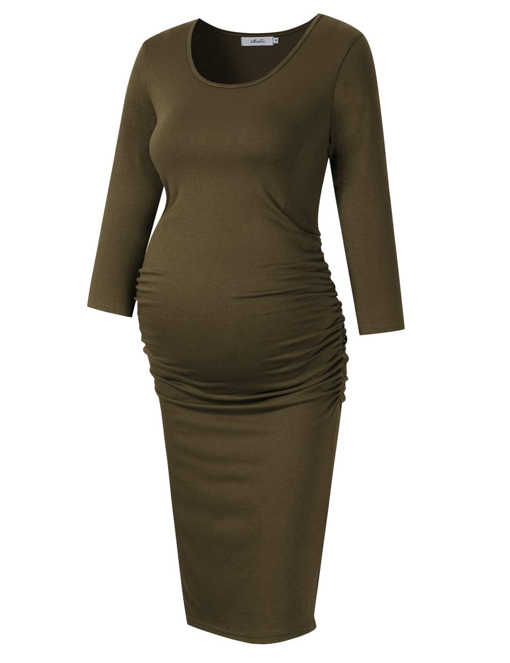 Coolmee Maternity Dress - Ruched Round Neck Pregnancy Dress for Women, Comfortable Nursing & Maternity Wear for Everyday, Work & Special Occasions