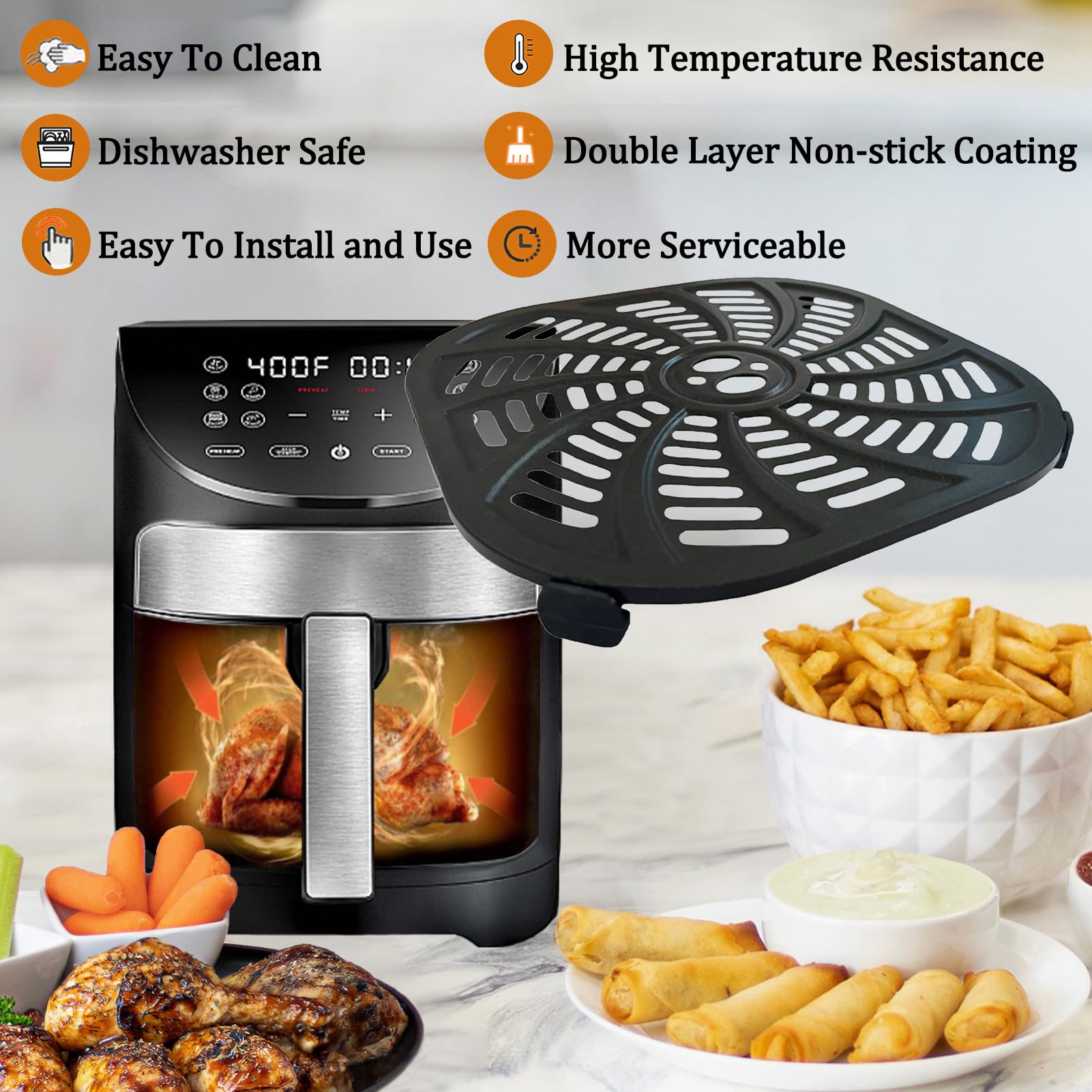 Upgraded 7QT Square Air Fryer Rack for Gourmia GAF798 - Nonstick Crisper Plate & Grill Pan Insert, Dishwasher Safe Grid Shelf - Perfect for Healthy Cooking, Crispy Fries, Chicken Wings & Vegetables