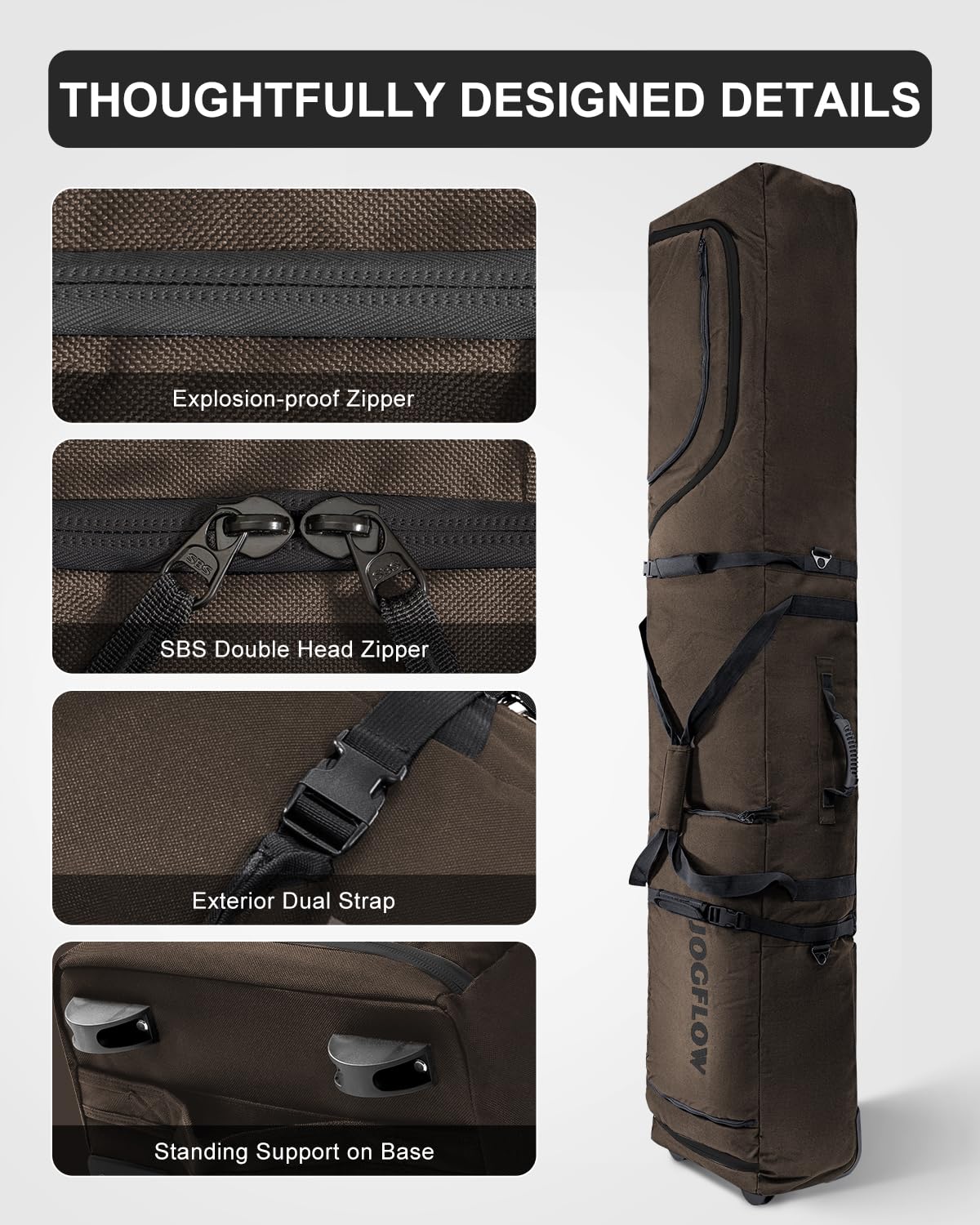 360° Padded Ski Bag with Wheels - 1200D Waterproof Travel Ski Case for Airplanes (Fits 1-2 Pairs of Skis) - Durable 10mm Pearl Cotton Protection for Ski Equipment - Perfect for Air Travel & Winter Sports Gear Storage