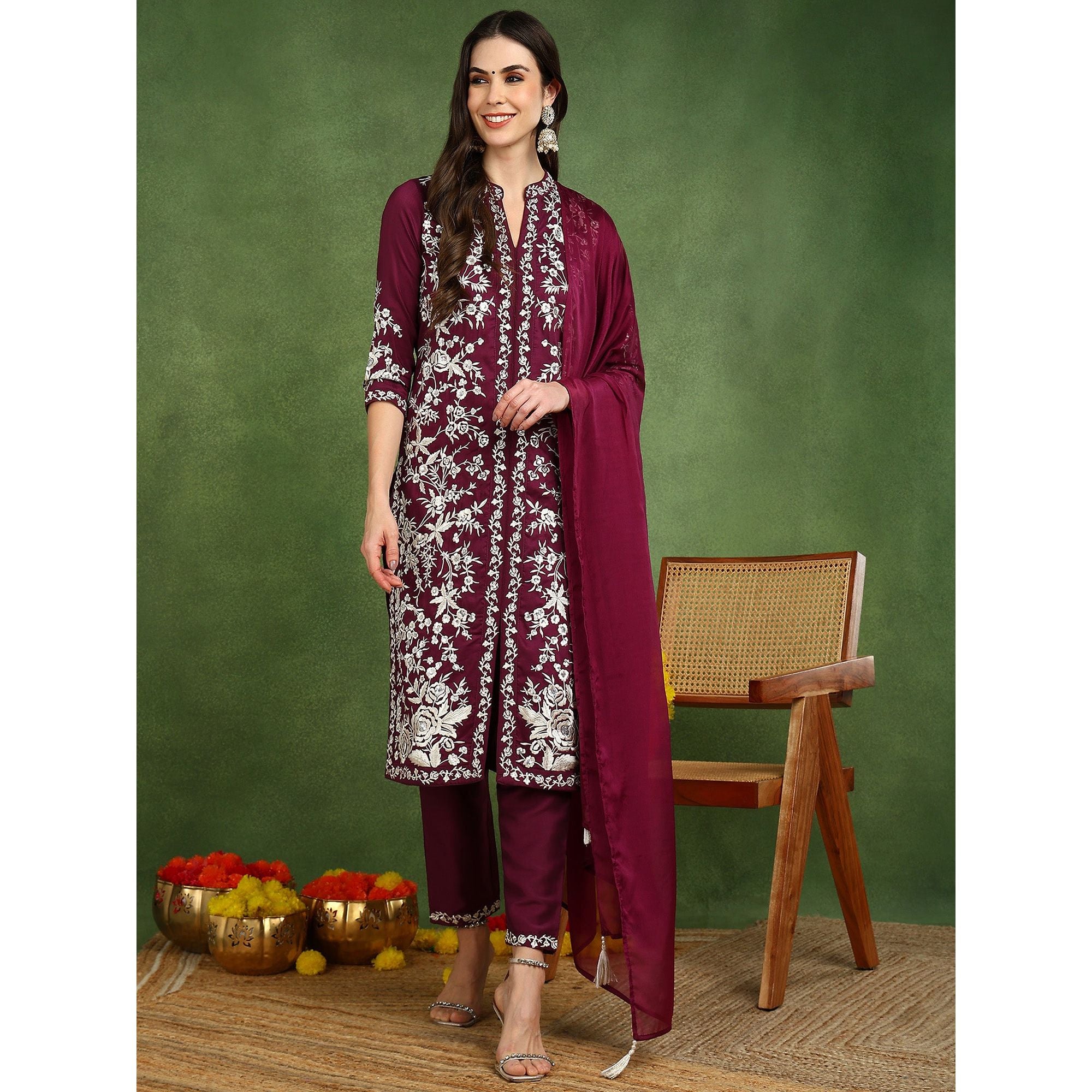 Elegant Purple Silk Blend Kurta Set for Women - Comfortable & Stylish Indian Ethnic Wear for Festivals, Weddings & Special Occasions
