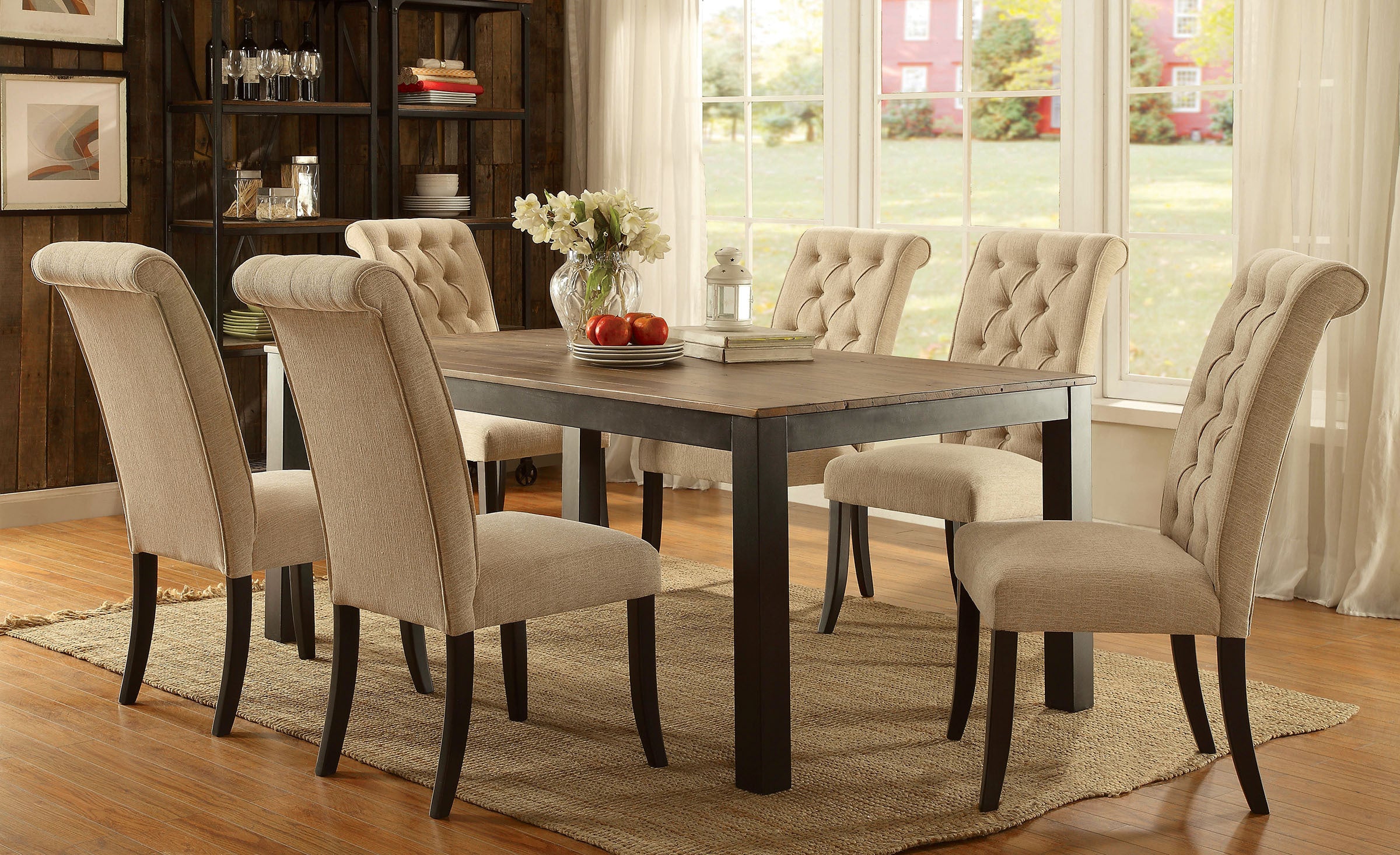 Contemporary Rustic Style Beige Fabric Upholstered Tufted Dining Chairs, Set of 2 - Perfect for Kitchen, Breakfast Nook & Farmhouse Dining Room Decor