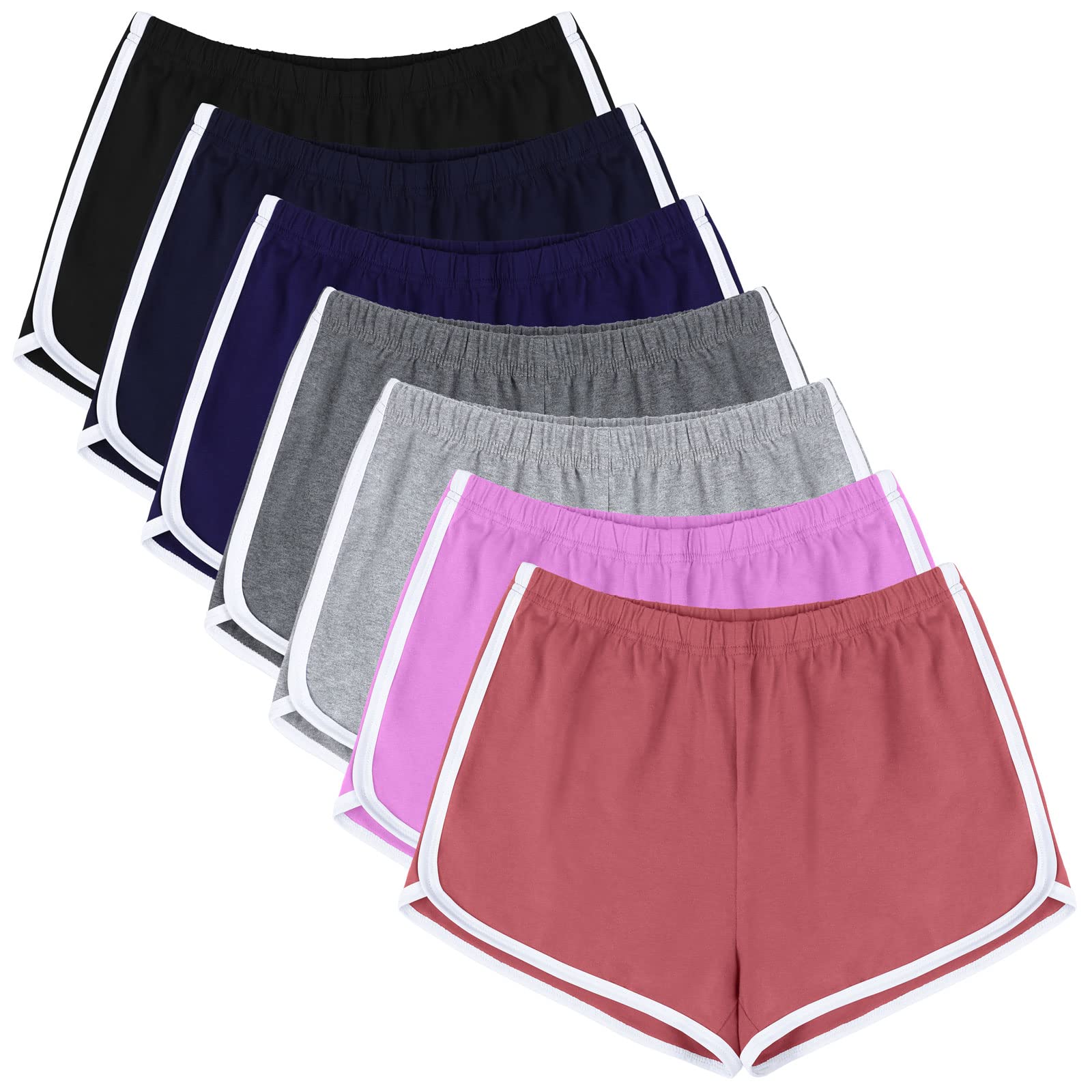 URATOT 7 Pack Women's Cotton Athletic Shorts - High Waisted Yoga Running Gym Workout Shorts for Women | Lounge, Sports, Fitness & Casual Wear