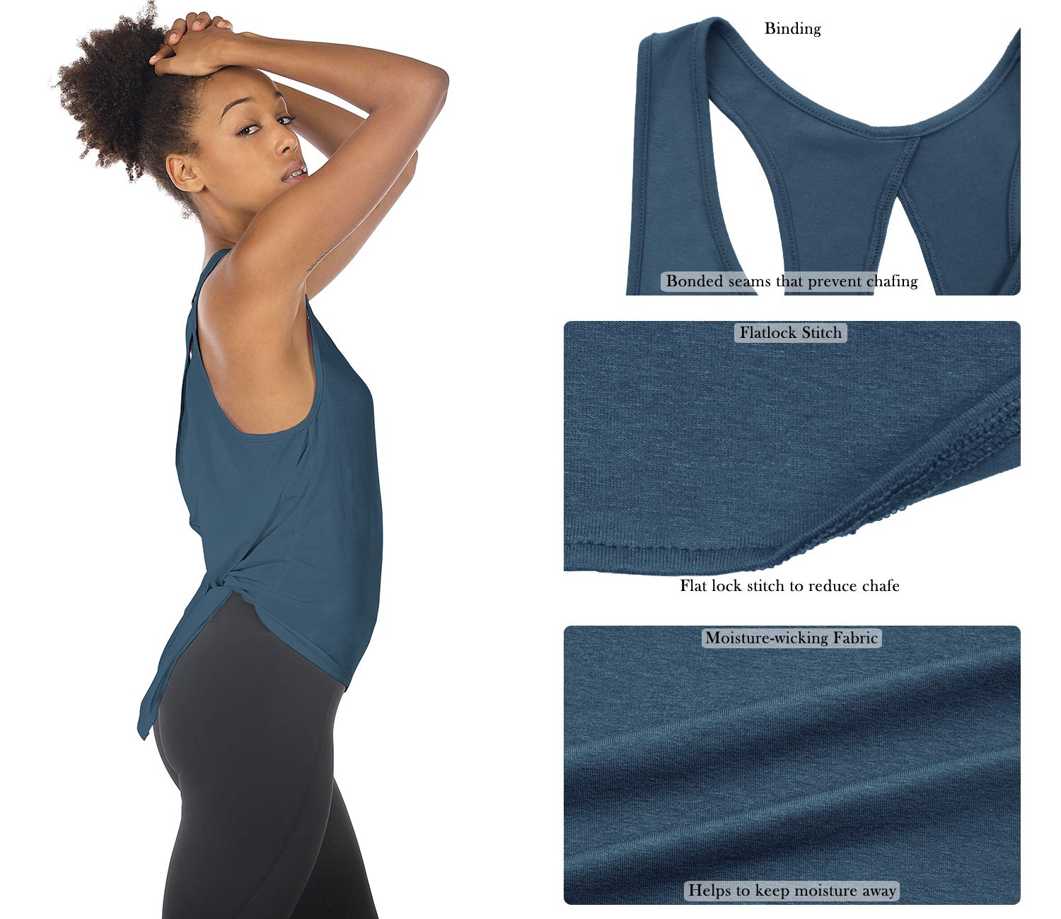 Icyzone Women's Tie Back Yoga Tops - Lightweight Workout Athletic Tank Tops, Breathable Gym Shirts for Yoga, Pilates & Fitness Training