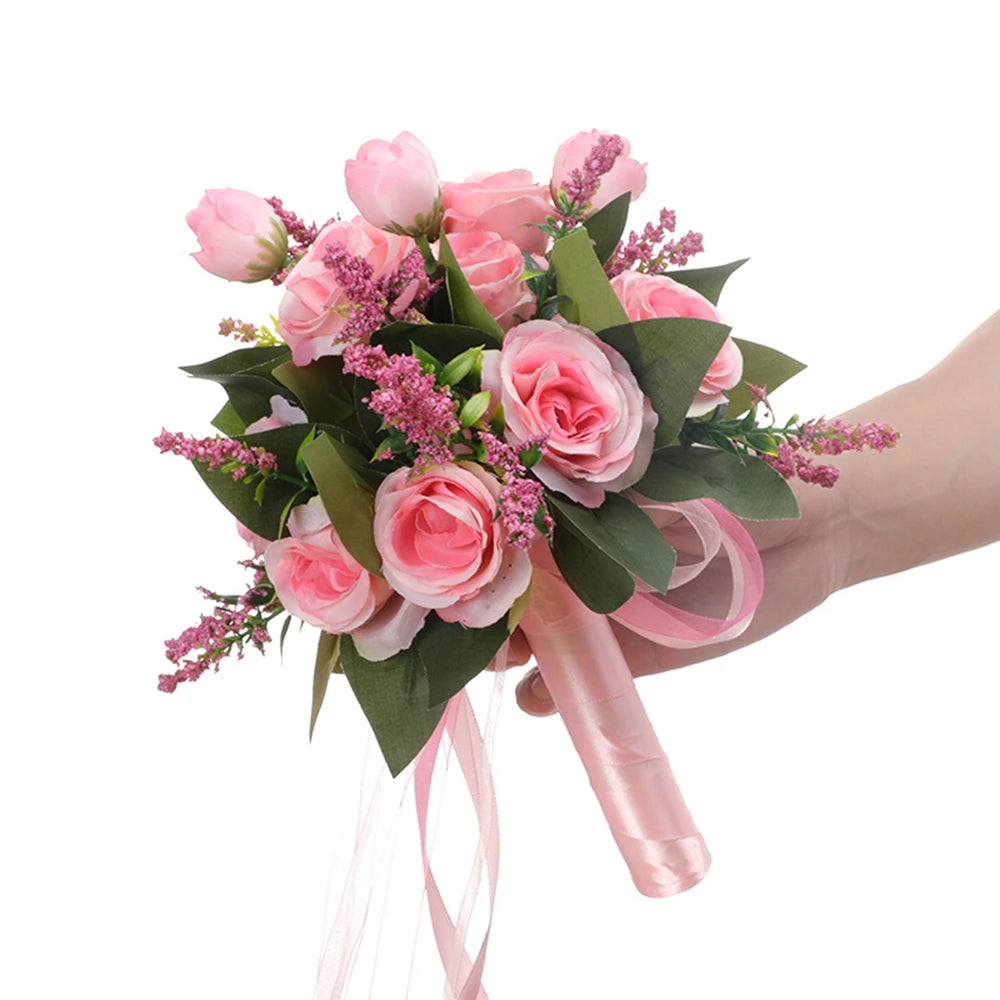 Handmade Pink and White Silk Rose Bridal Bouquet - Elegant Wedding Bouquet for Bride, Bridesmaids, Flower Girl - Perfect for Wedding Ceremony, Reception Decor, Photo Props, and Anniversary Gifts
