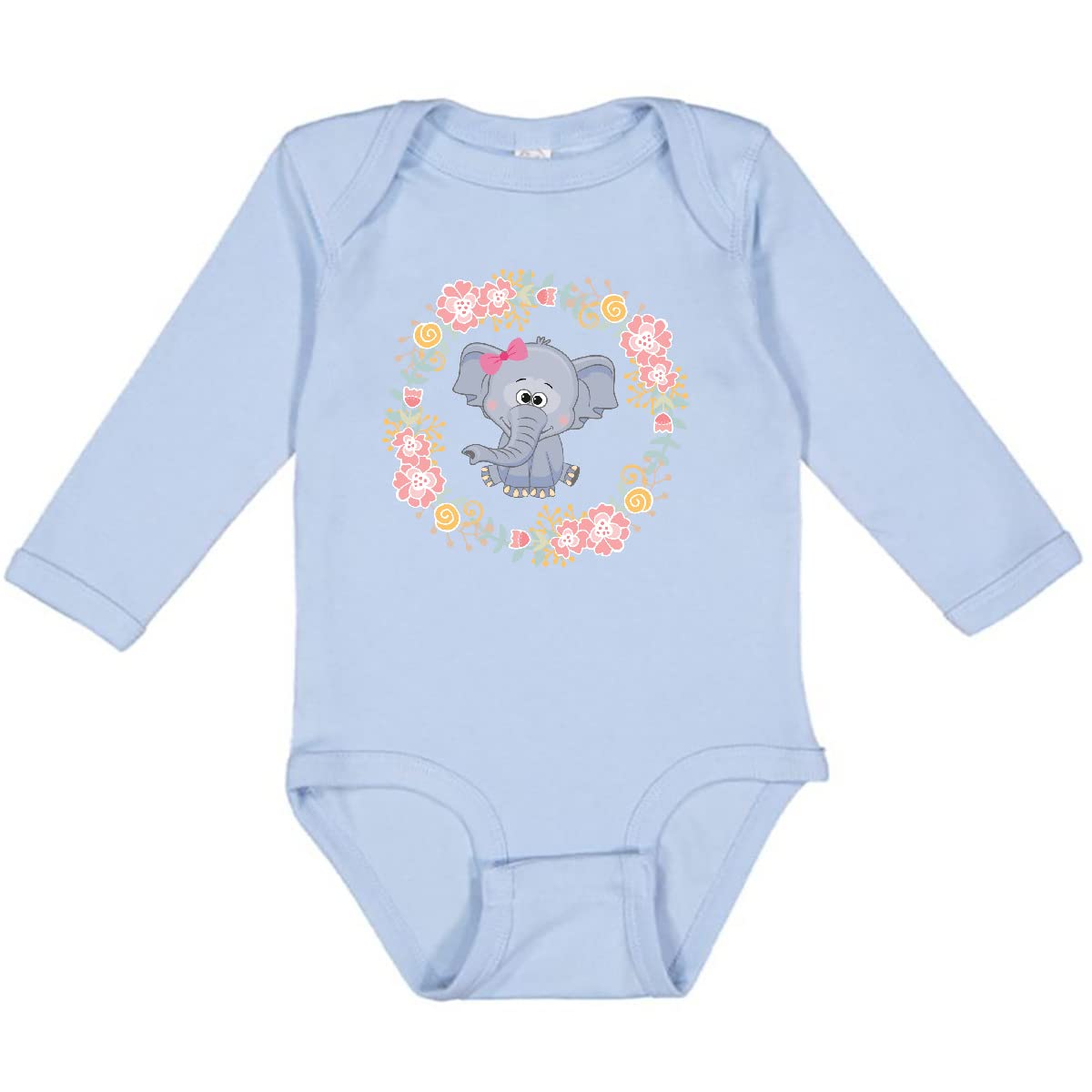 Inktastic Girl Elephant Rose Wreath Long Sleeve Baby Bodysuit - Soft Cotton Creeper for Newborn & Infant - Perfect for Family Photos, Baby Showers & Special Occasions