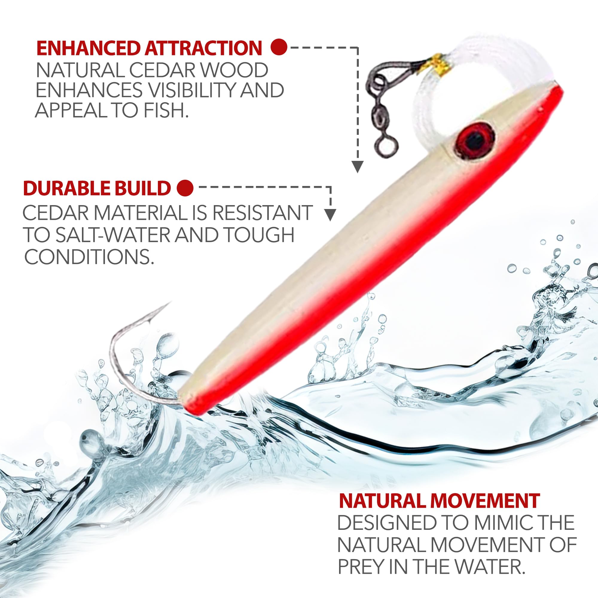 Premium Cedar Plug Tuna Trolling Lure Kit – 6-Pack with 5