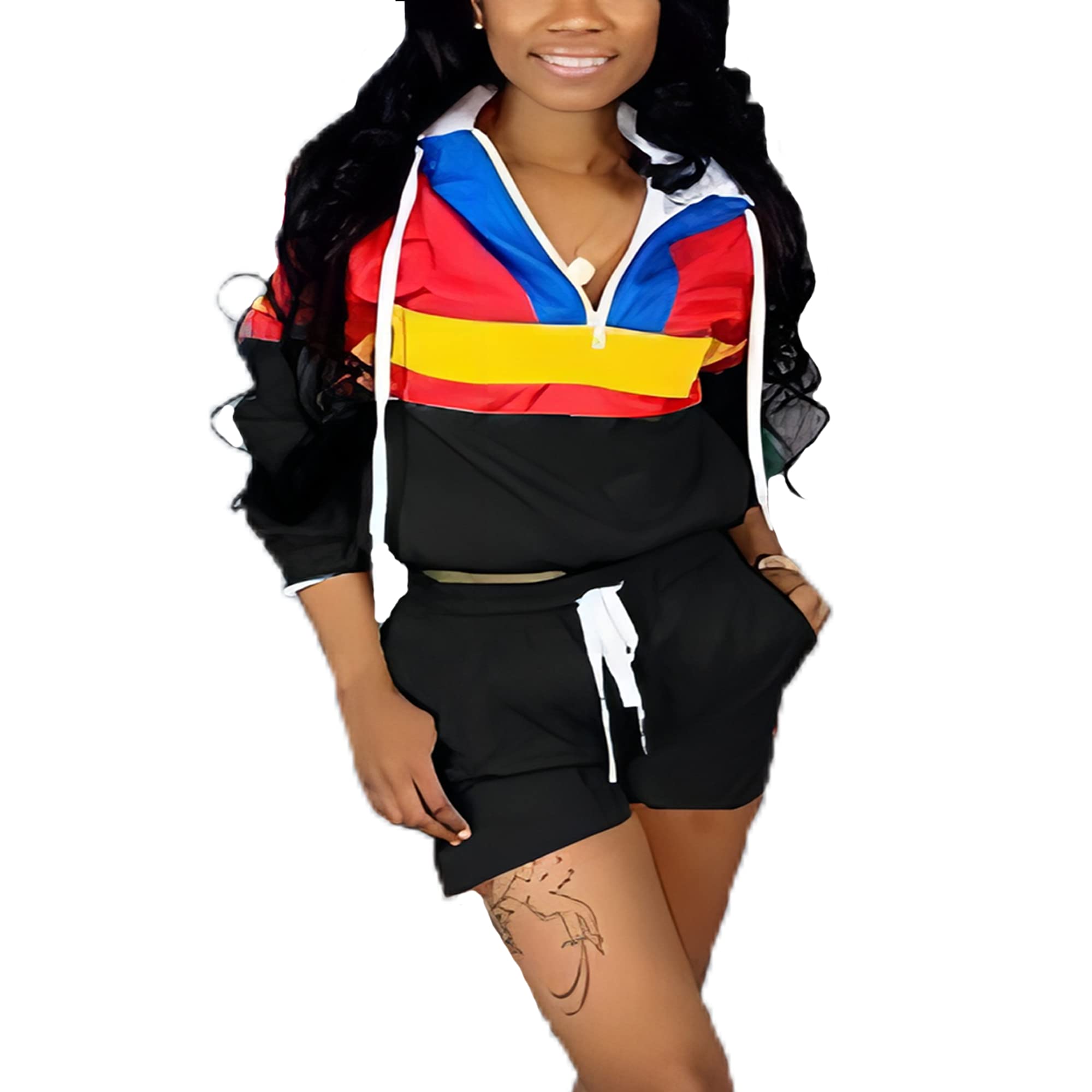 VOIKERDR Women's 2-Piece Tracksuit Set - Lightweight Windbreaker Pullover Jacket & Crop Top Pants Outfit for Running, Yoga & Casual Wear