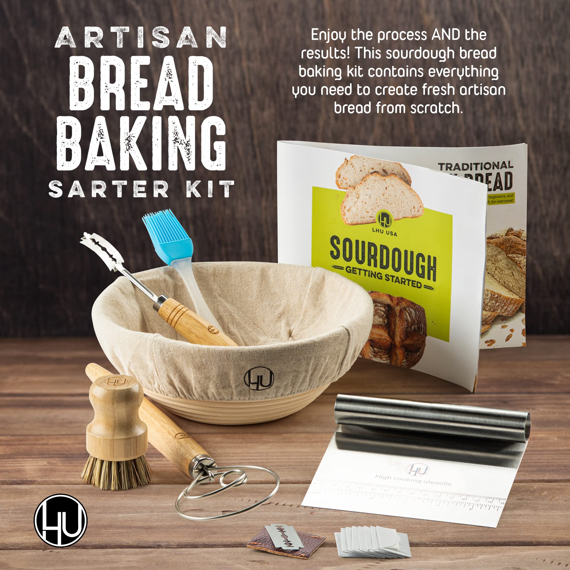 Organic Sourdough Starter Kit - Complete Bread Baking Supplies with Banneton Proofing Basket, Linen Cloth, Dough Whisk, Bread Lame, Scraper & 2 Brushes - Perfect for Artisan Sourdough, Homemade Bread & Baking Enthusiasts - Ideal for Home Bakers, Gifts & Kitchen Essentials