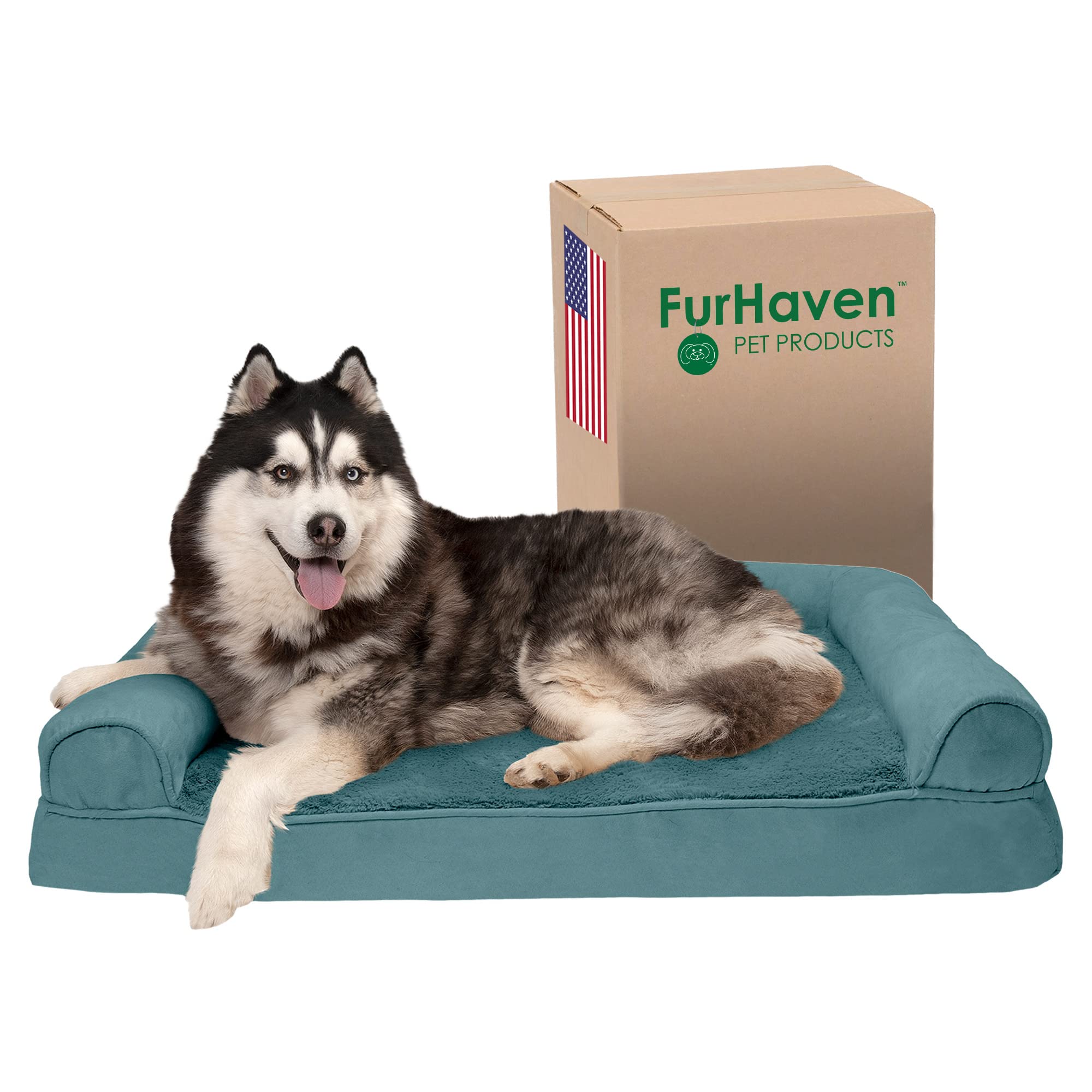 Furhaven Orthopedic Memory Foam Dog Bed for Large Dogs - Washable Removable Cover & Bolsters - Plush Suede Sofa Style - Supports Up to 95 lbs - Perfect for Living Room, Bedroom or Crate - Jumbo/XL Size