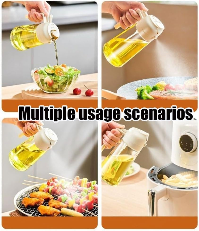 2 in 1 Glass Oil Dispenser & Sprayer Bottle - 470ML Kitchen Olive Oil Sprayer for Cooking, Baking & Salad Dressing - Black (Perfect for Healthy Cooking & Meal Prep)
