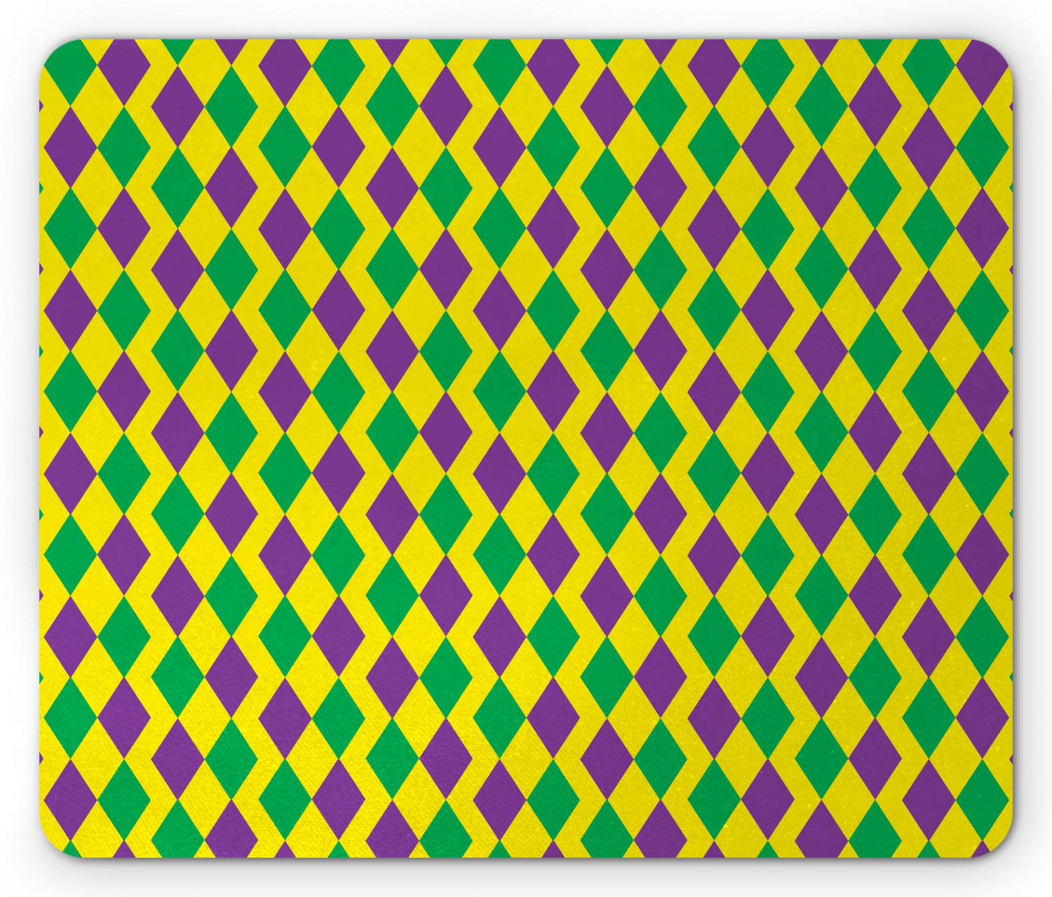 Ambesonne Non-Slip Rubber Mouse Pad - Mardi Gras Themed Abstract Geometric Pattern with Rhombuses in Green, Purple & Yellow | Standard Size Rectangle Mousepad for Office, Gaming & Home Computer Use