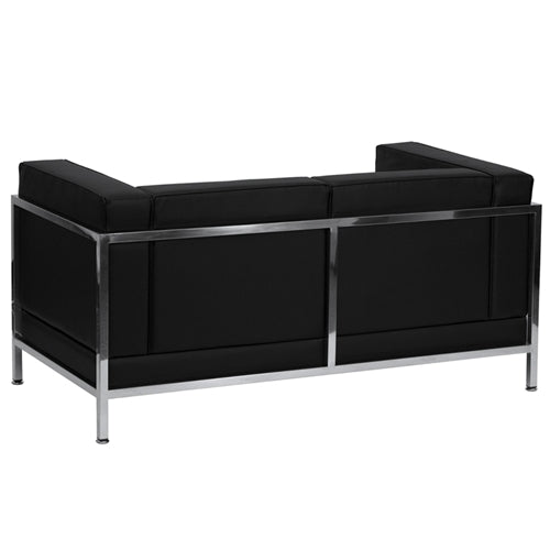 FLASH HERCULES Contemporary Black LeatherSoft Loveseat with Sturdy Encasing Frame - Modern Sofa for Living Room, Lounge & Office
