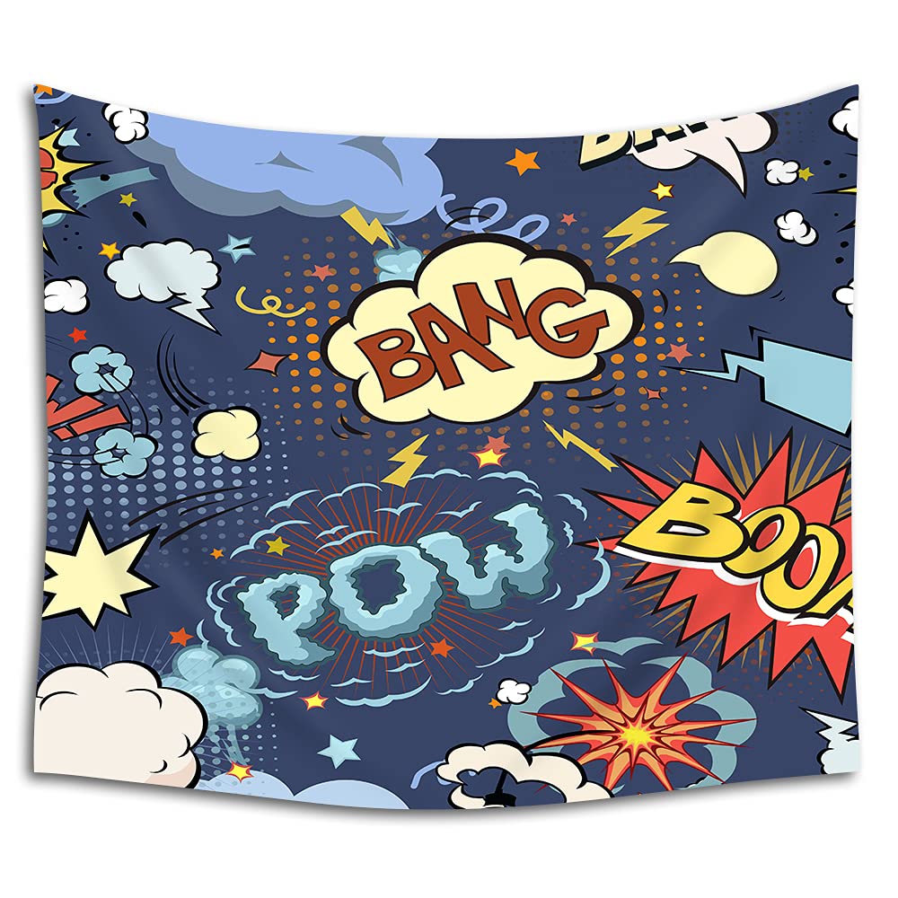 WONDERTIFY Comic Book Speech Bubbles Tapestry - Pop Boom Cloud Splash Humor Balloon Bomb Bang Wall Hanging - 80x60 Inches Home Decor for Bedroom, Living Room & Dorm - Perfect for Comic Lovers, Game Rooms & Themed Parties