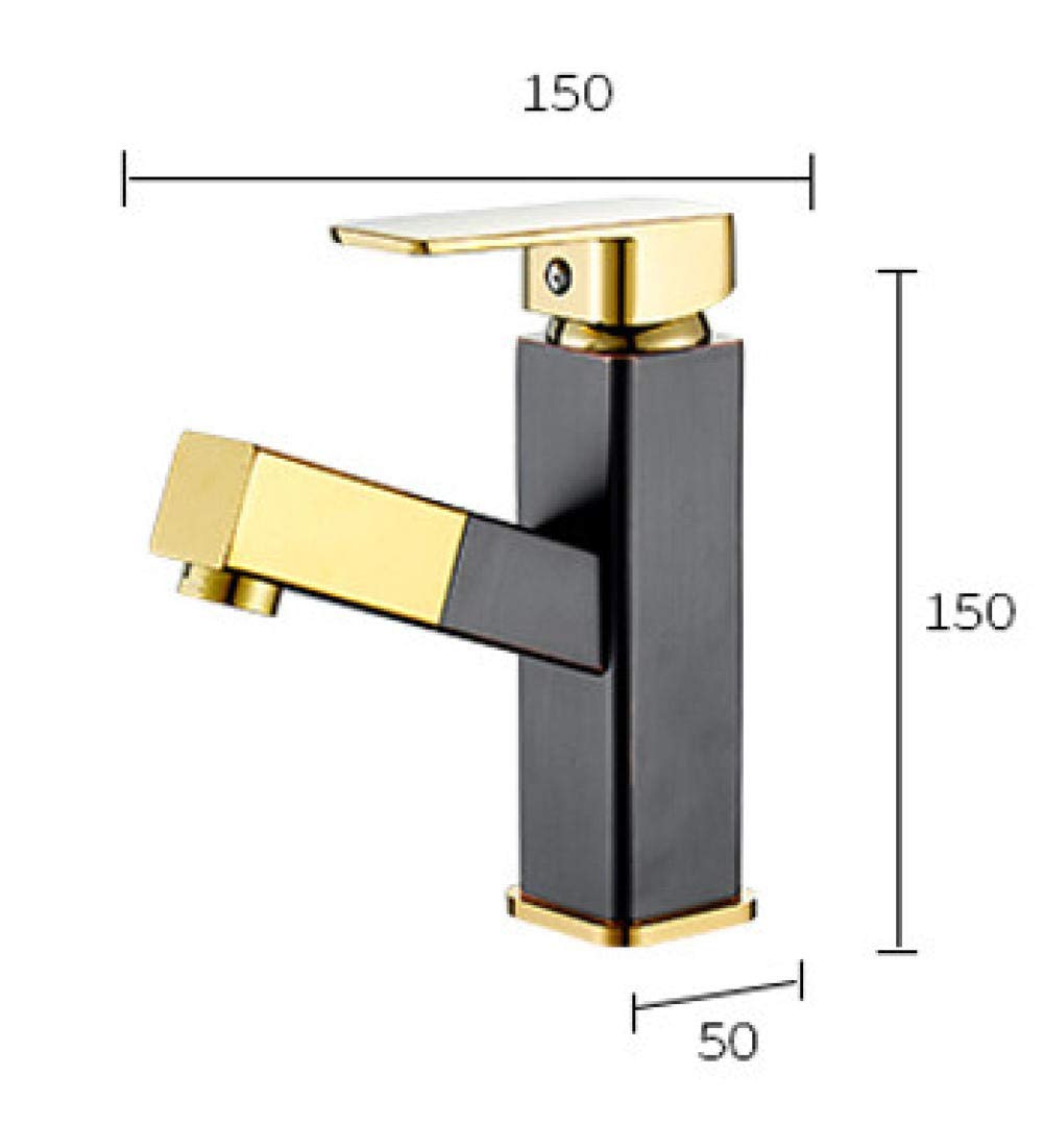 Gold & Black Pull-Out Bathroom Sink Faucet - Deck Mounted Copper Basin Mixer Tap with Hot/Cold Water - Perfect for Modern Bathroom & Vanity Upgrades