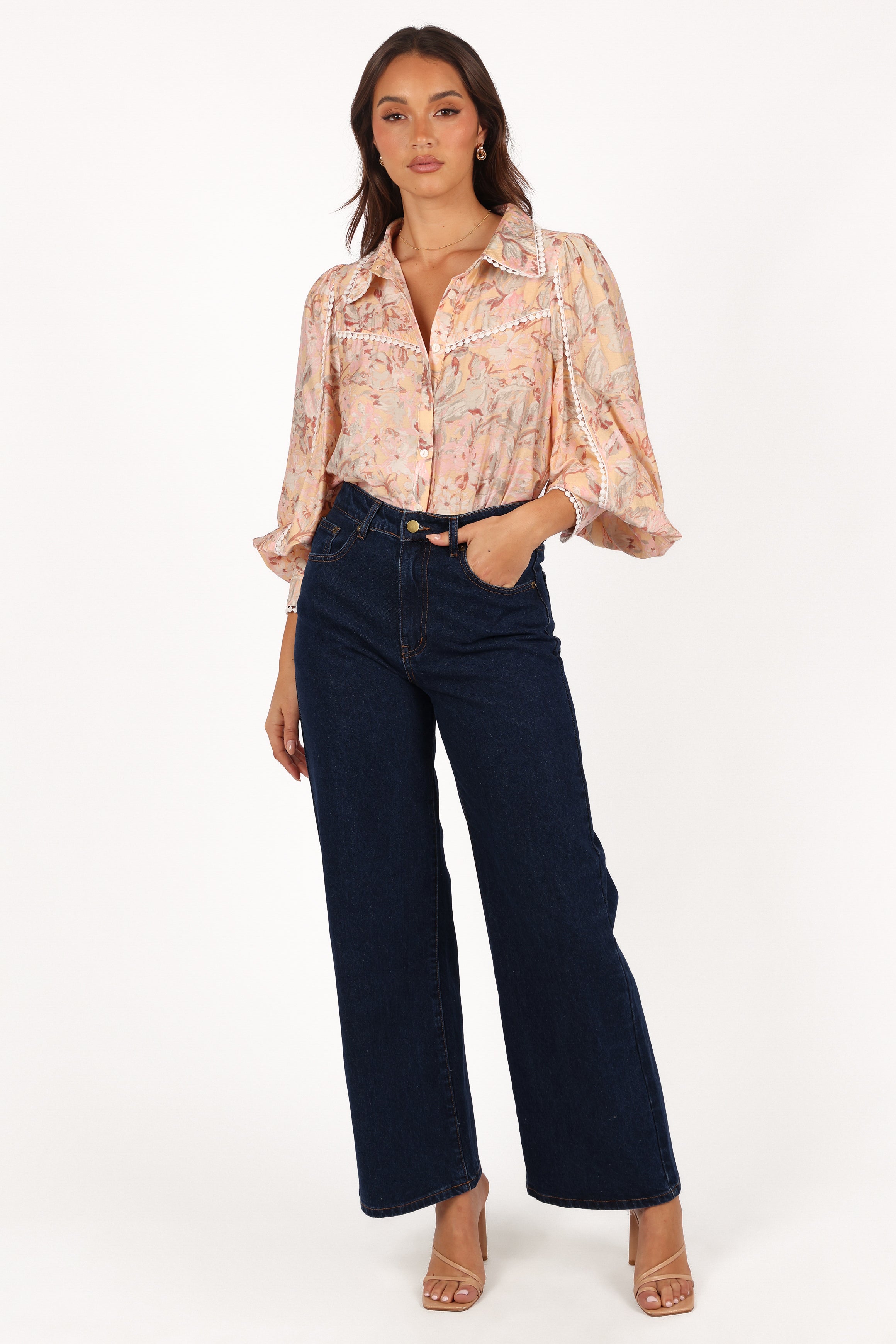 Floria Top Beige Floral Print Women's Blouse - Elegant Casual Wear for Office, Date Night & Spring Outfits