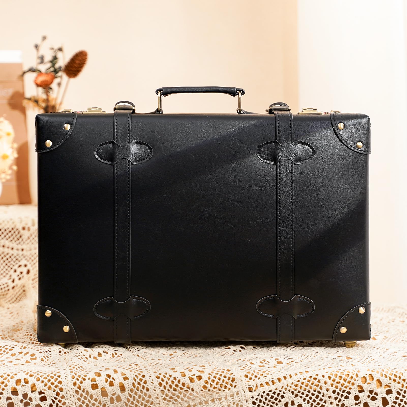 Vintage Leather Carry-on Suitcase - Cute Non-Wheeled Mini Trunk Overnight Bag with Adjustable Shoulder Strap | Perfect for Weekend Getaways, Business Trips & Airplane Travel