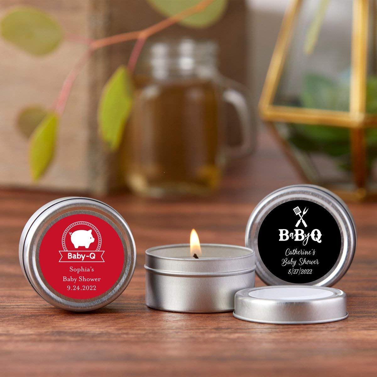 Kate Aspen Personalized Travel Candle Tin - 72PCS Custom Baby Shower Favors with Round Sticker Design - Perfect for Baby Showers, Bridal Showers & Wedding Decor Gifts