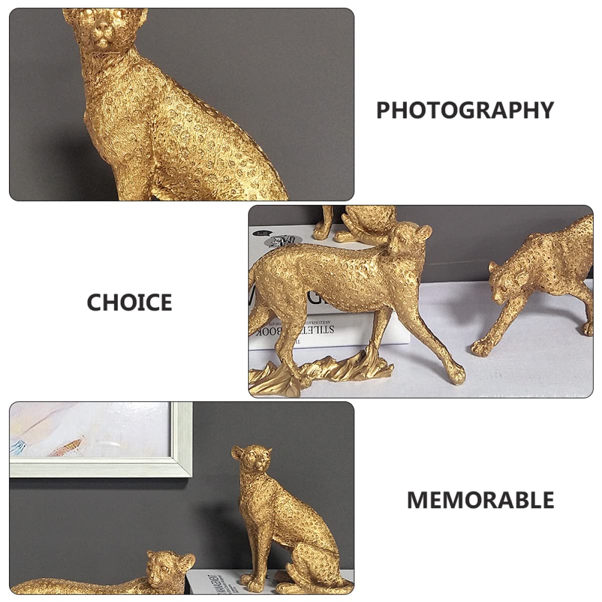 Golden Resin Leopard Statue - Home & Office Decor for Modern Spaces