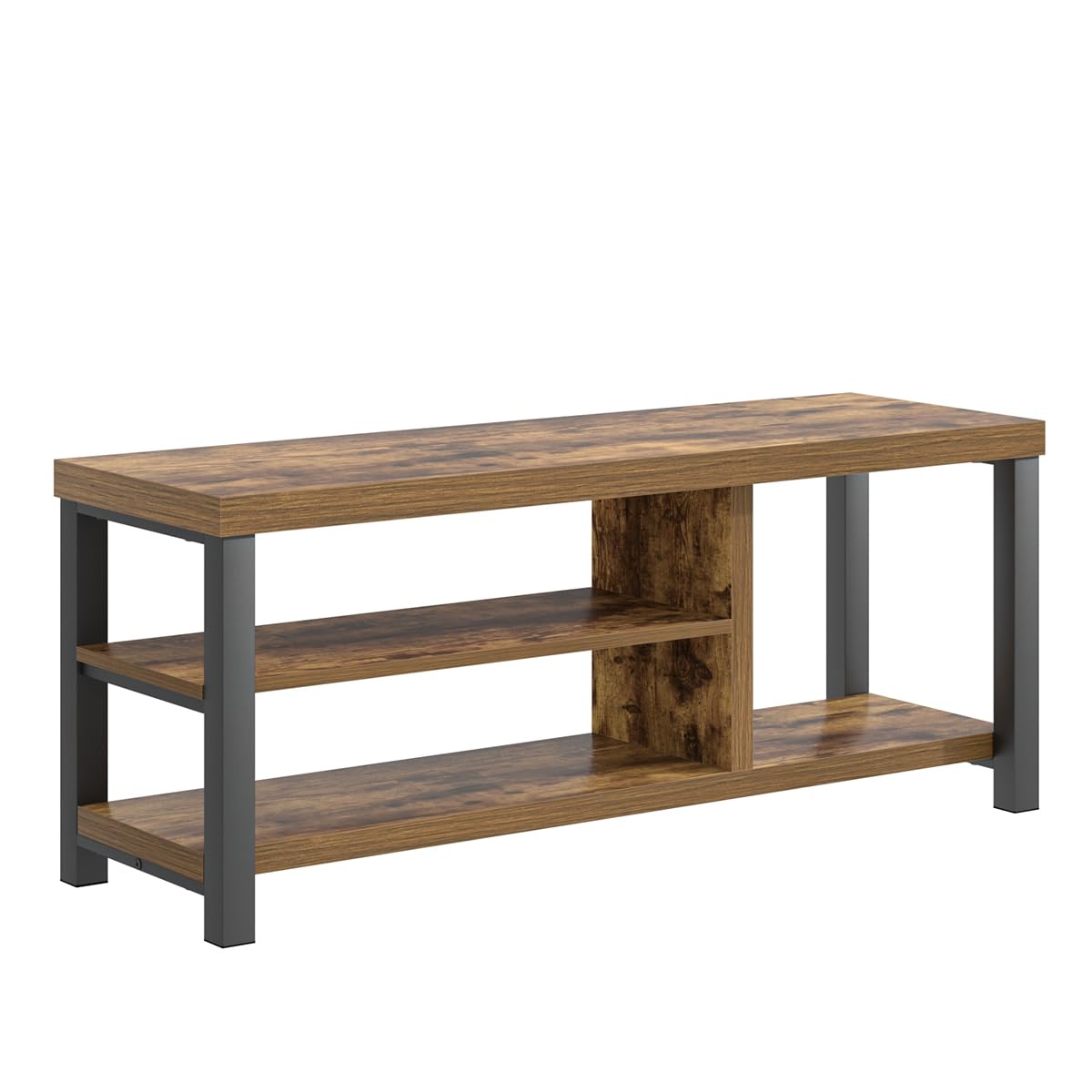 EXCEFUR 43.3 Inch Shoe Storage Bench - Rustic Brown Wooden Entryway Bench with Industrial Design for Hallway, Living Room & Bedroom | Perfect for Organizing Shoes, Coats & Home Decor