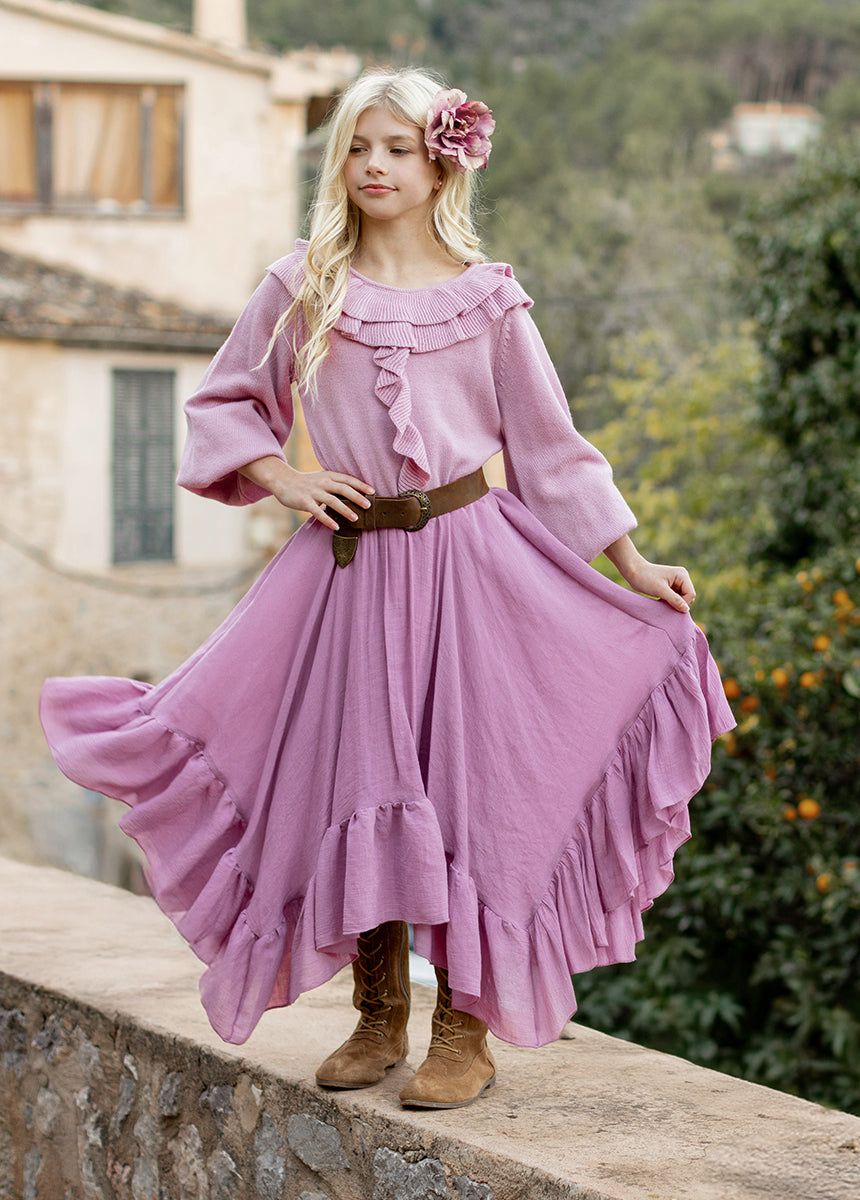 Elegant Mauve Poesie Skirt - Flowy A-Line Midi Skirt for Women | Perfect for Casual Outings, Date Nights & Office Wear