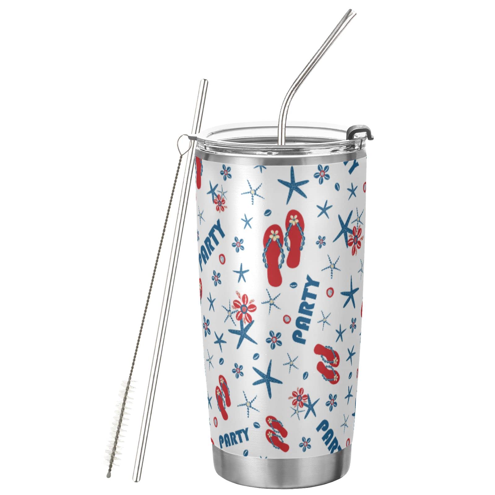 CaTaKu 20oz Funny Flip Flop Tumbler - Stainless Steel Vacuum Insulated Travel Mug with Lid & Straw - Keeps Drinks Hot/Cold for 12 Hours - Perfect for Beach, Pool, Summer Outings & Car Commutes
