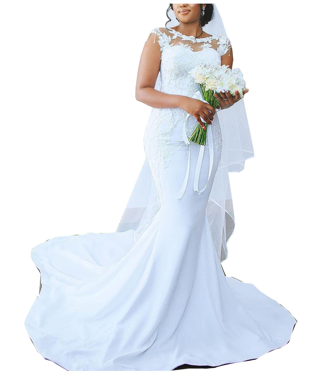 Elegant Mermaid Satin Wedding Dress with Lace Detailing - Custom Size Bridal Gown for Women | Perfect for Beach Weddings, Church Ceremonies, and Formal Receptions