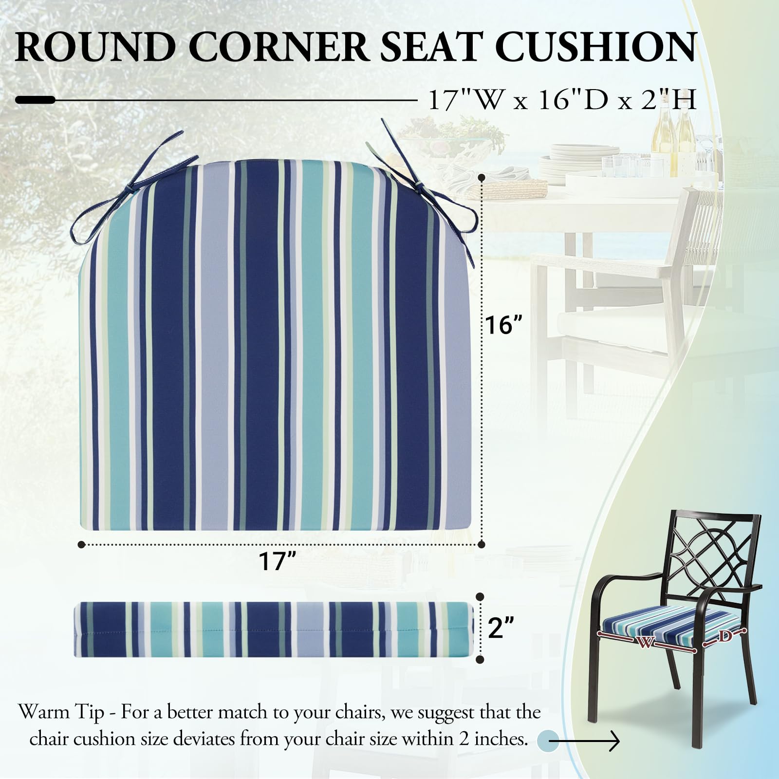 Premium Water-Resistant Outdoor Chair Cushions Set of 6 - 17