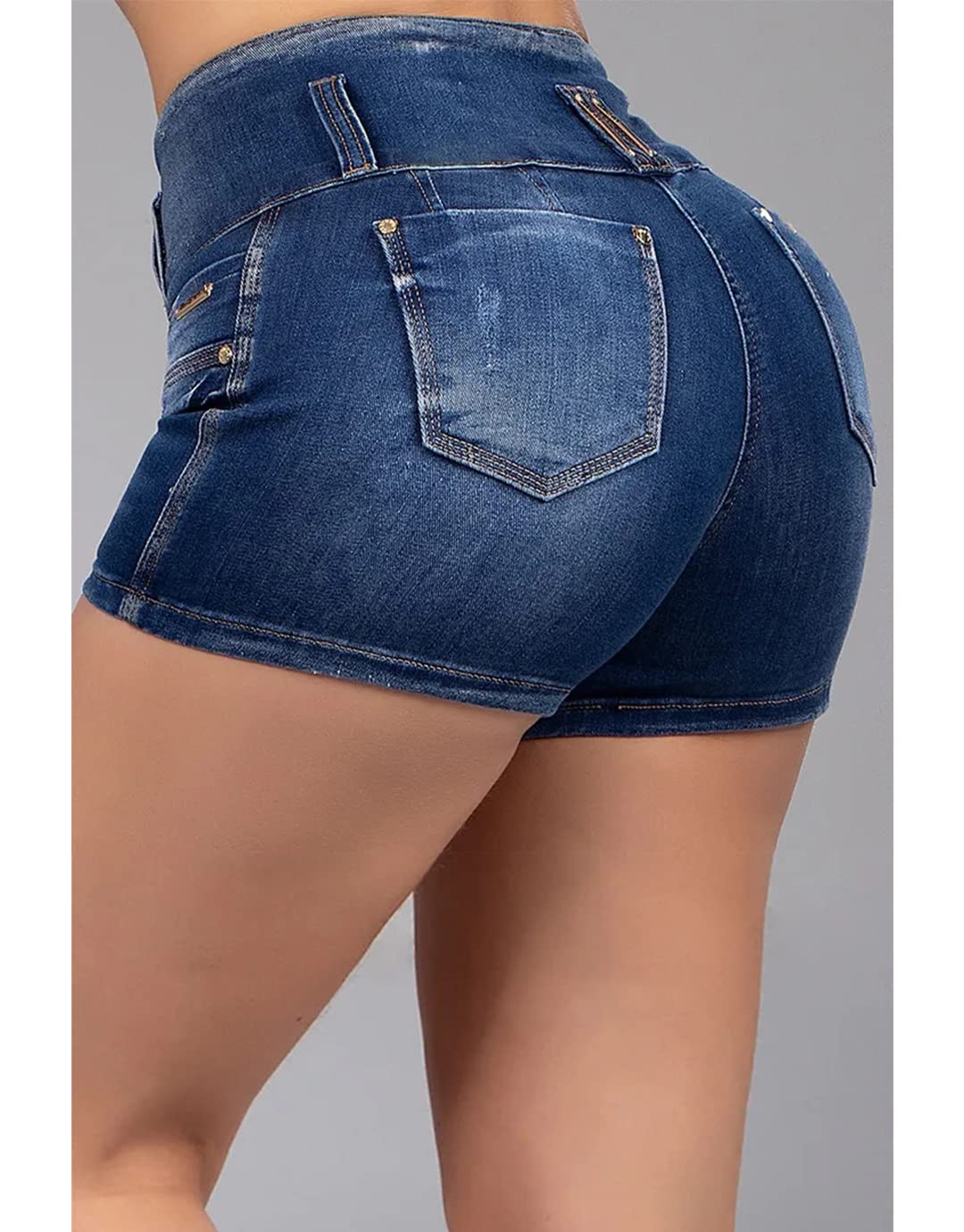 Flamingals Women's High Waist Butt Lifting Denim Shorts with Pockets - Raw Hem Ripped Distressed Jean Shorts for Casual Wear & Summer Outfits