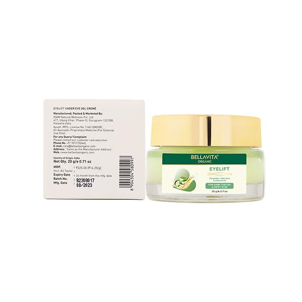 Bella Vita Organic EyeLift Hydrating Under Eye Cream Gel - Dark Circle & Puffiness Treatment for Women & Men, Anti-Wrinkle & Fine Line Reduction, 20g (2-Pack) | Day & Night Use for Brighter, Youthful Eyes