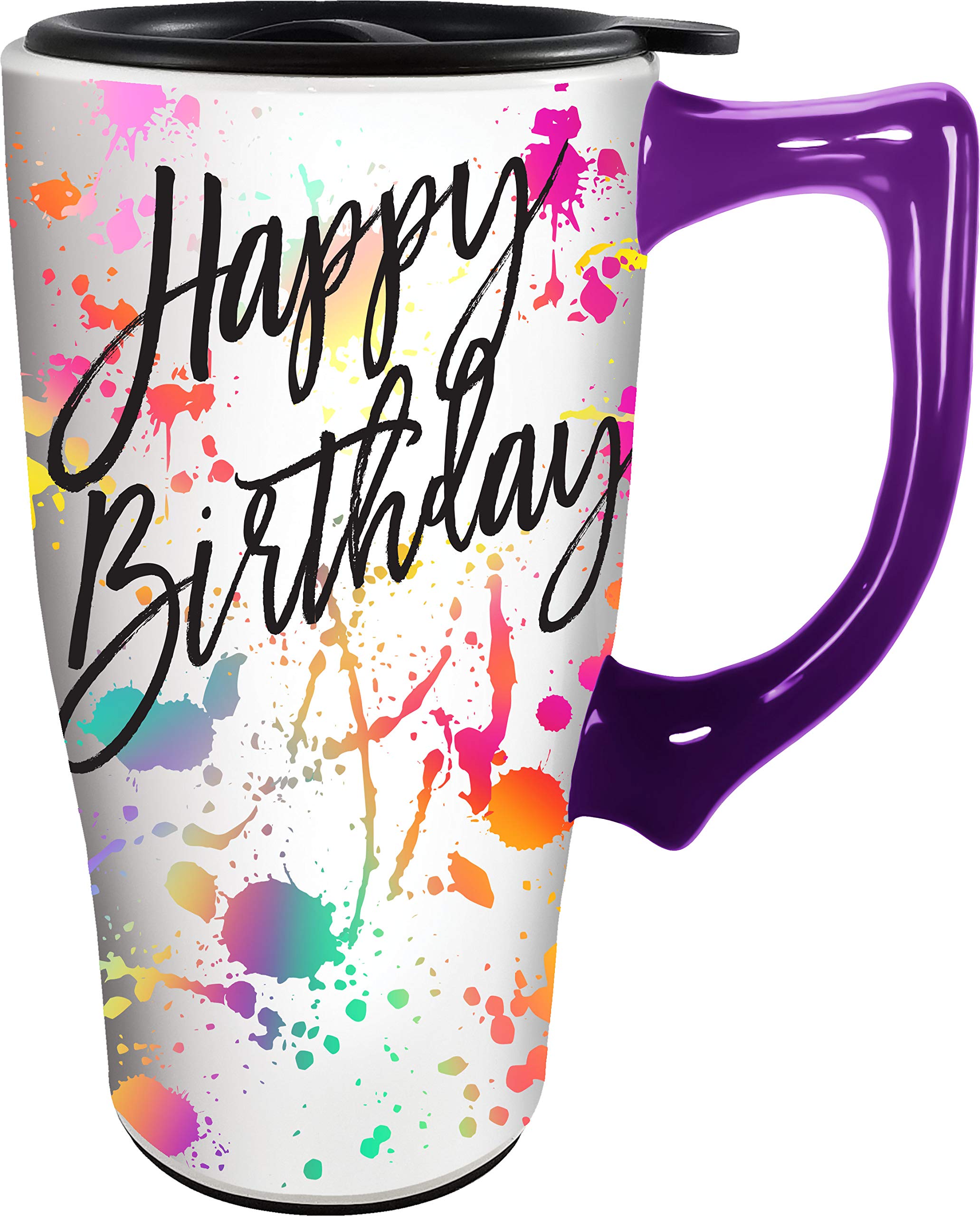 Happy Birthday Ceramic Travel Mug - Insulated Coffee Cup with Lid - Perfect Gift for Birthday, Office, Travel & Commute
