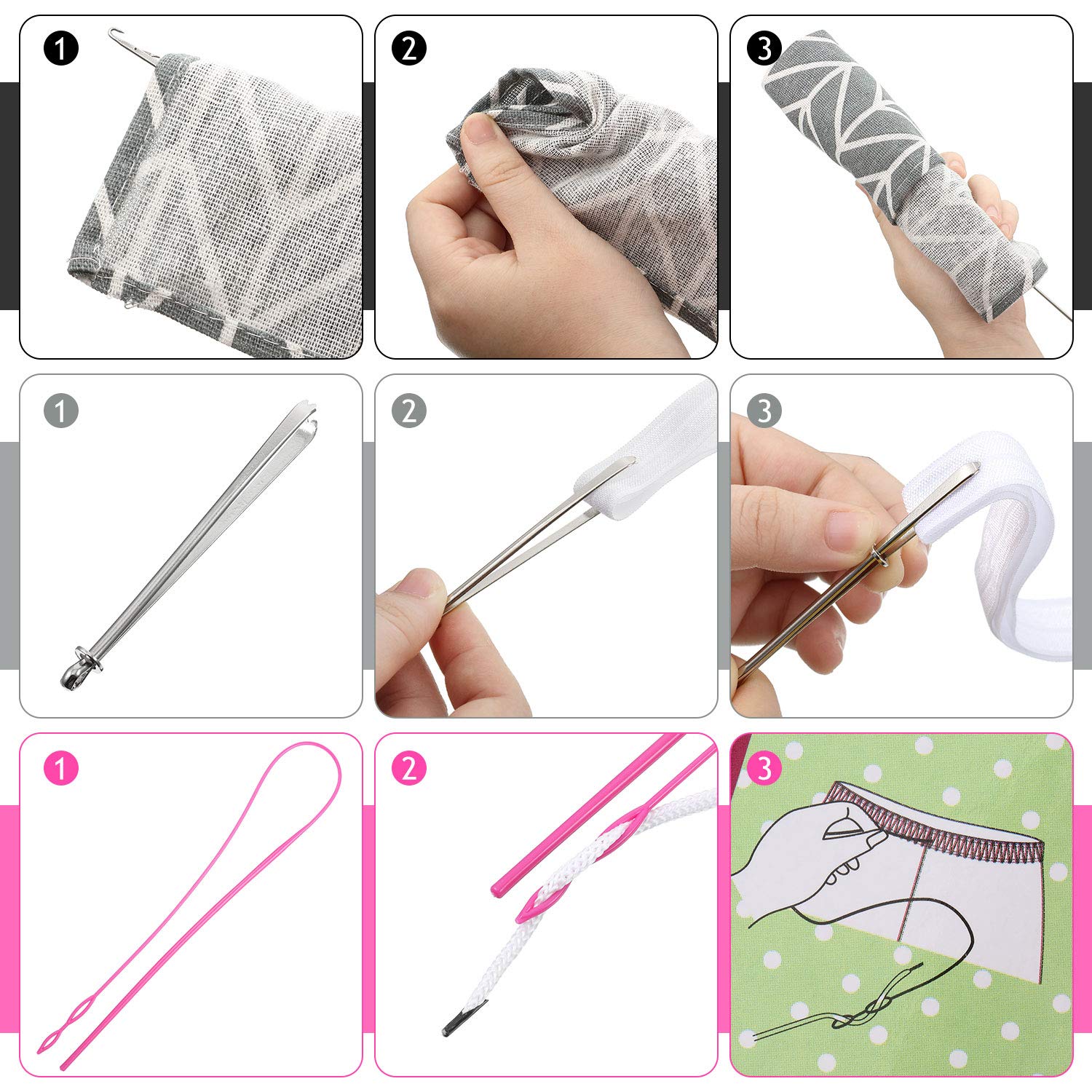 WILLBOND 6-Piece Flexible Drawstring Threader Tool Kit - Metal Loop Turner, Easy Threader & Hoodie String Replacement - Sewing, DIY Knitting, Fabric Belt Accessories - Perfect for Crafts, Clothing Repair & Home Projects