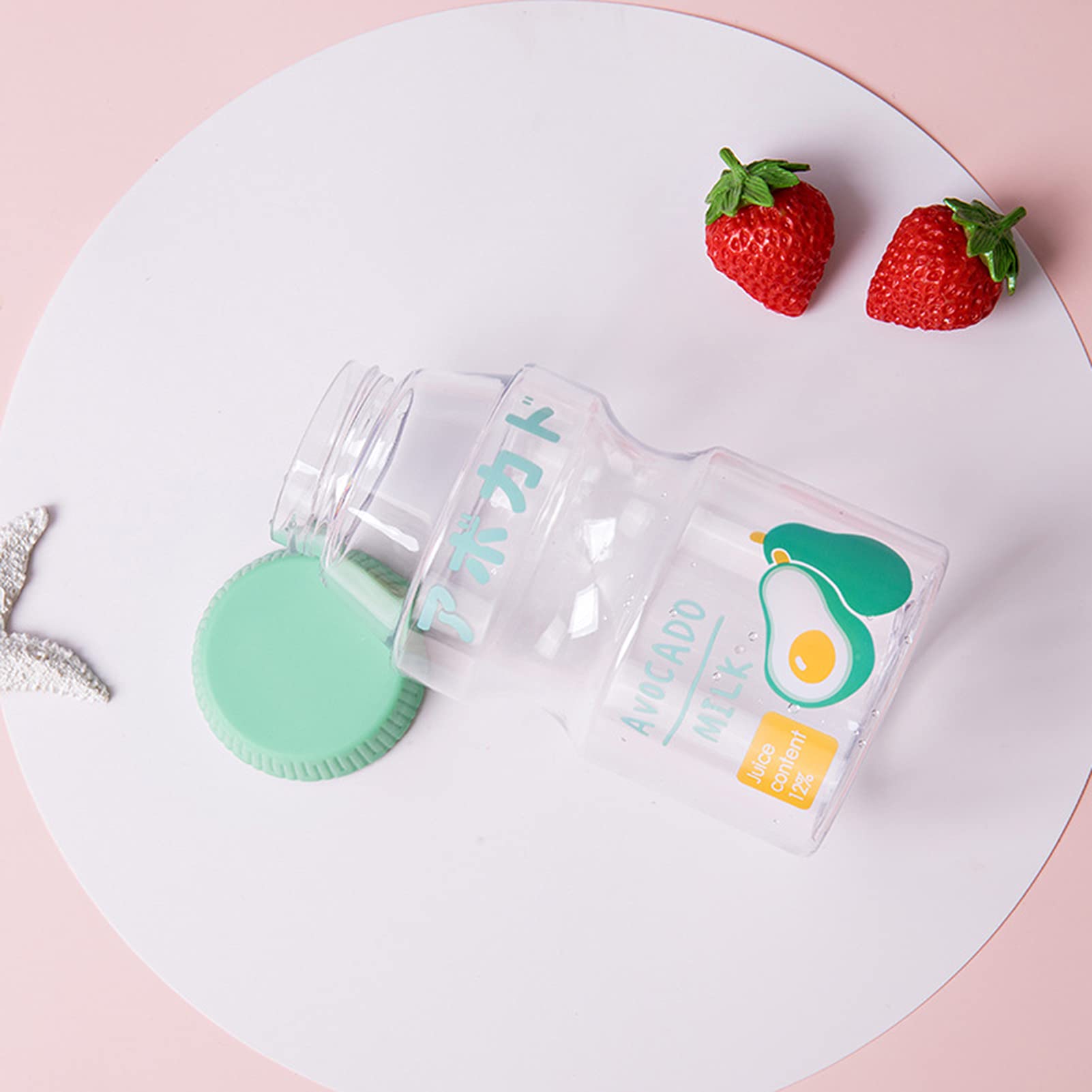 4Pcs Kawaii Strawberry Milk Water Bottles - Cute 16oz Plastic Bottles for Kids, Girls & Women - Perfect for School & Outdoors