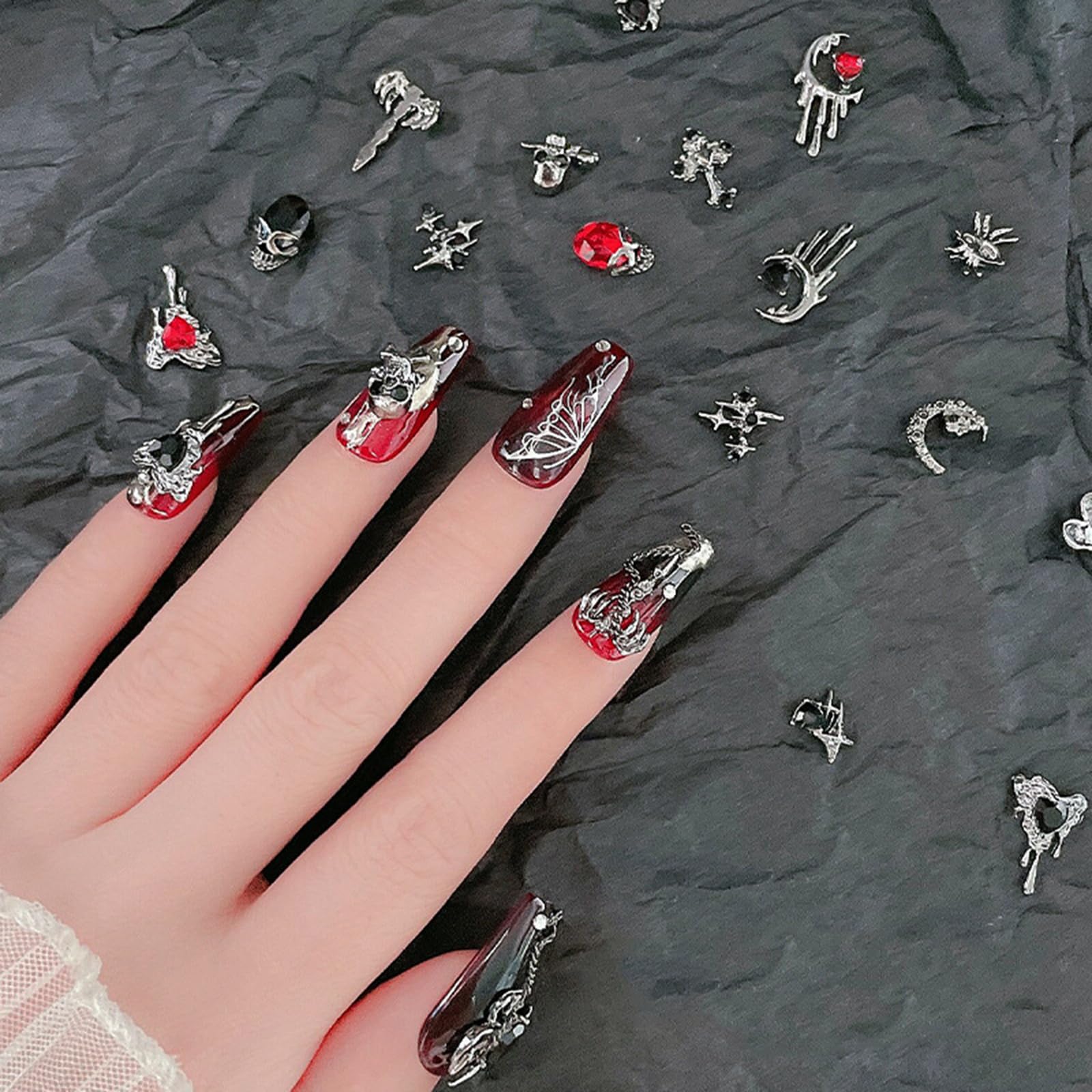 32 PCS Halloween Nail Charms - 3D Alloy Spider Skull Nail Art Decorations for Acrylic Nails, Dark Black Cross Moon Nail Gems - DIY Nail Jewelry for Women | Perfect for Halloween Parties, Costume Nail Art & Spooky Nail Designs