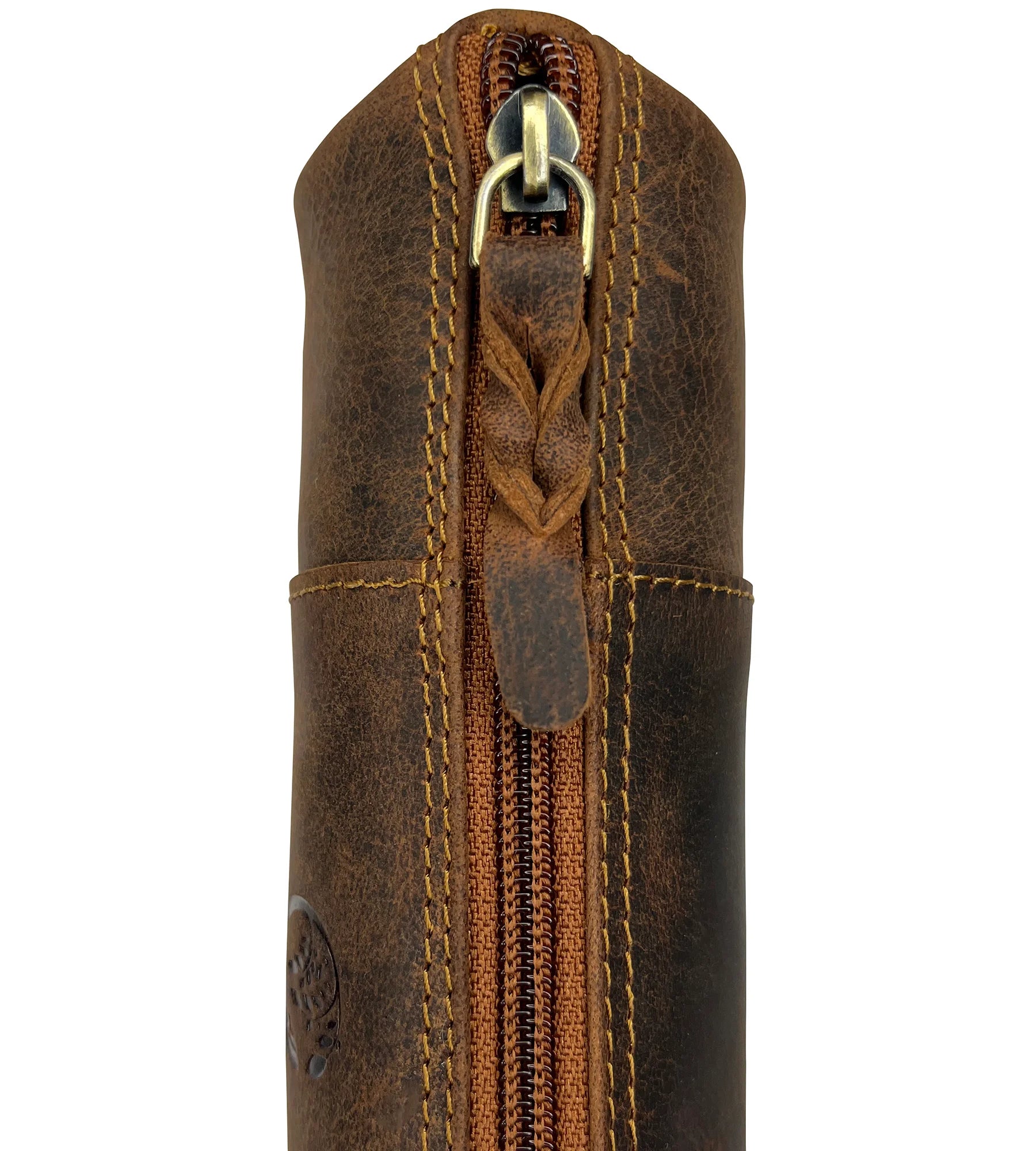 Premium Winnie Leather Zipper Pen Pencil Case - Brown, School & Office Organizer for Students & Professionals - Perfect for Backpacks, Desks & Travel Accessories
