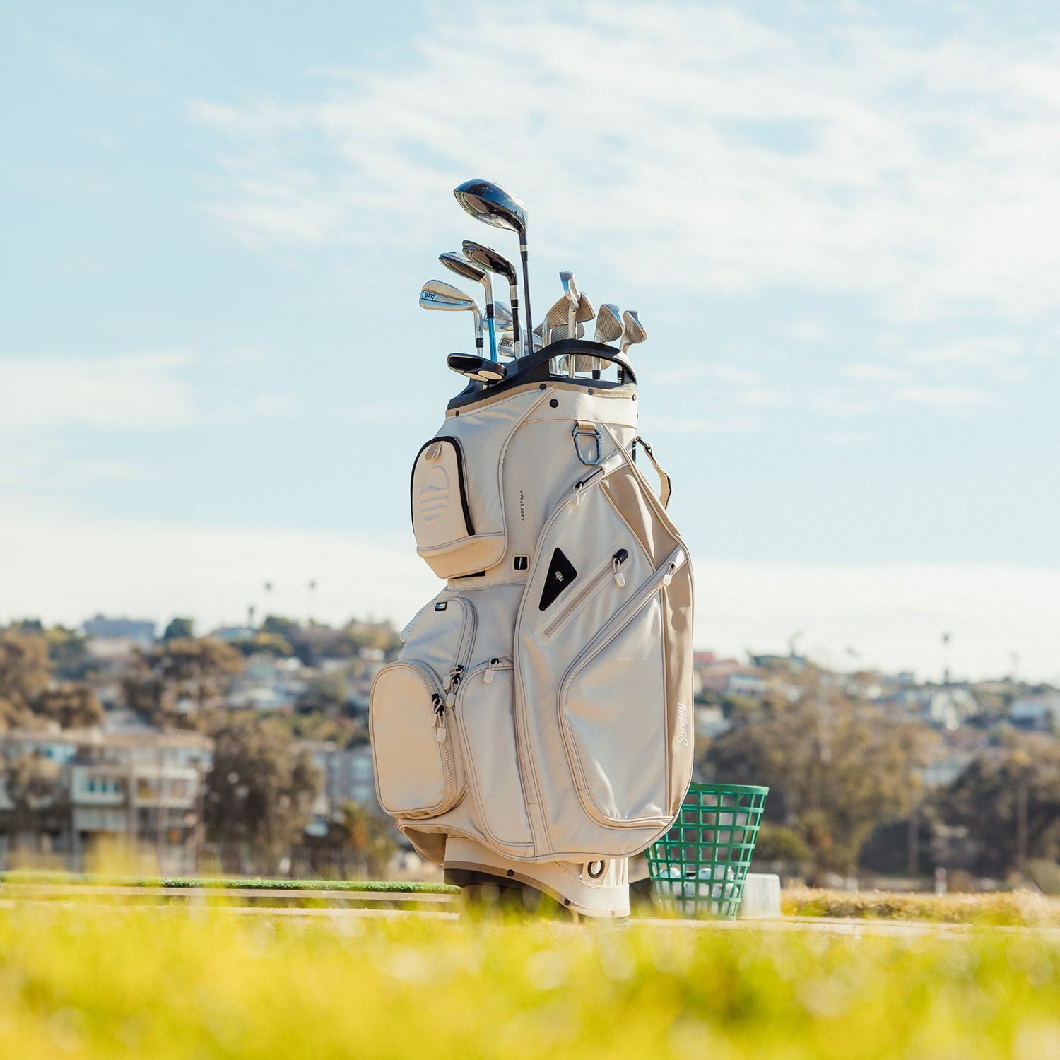 Sunday Golf The Big Rig | Toasted Almond Cart Bag - Premium Golf Cart Bag with 14-Way Divider & Cooler Pocket | Perfect for Golf Courses & Country Clubs