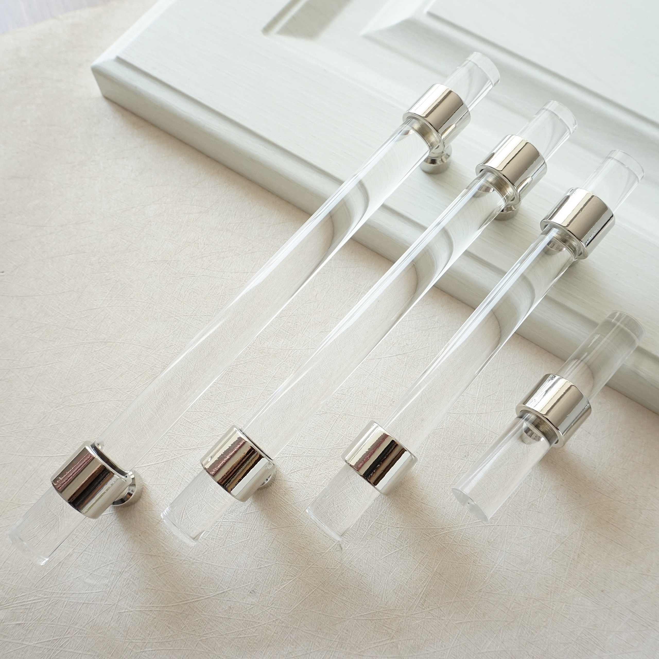 LBFEEL Acrylic Silver Clear Knob Drawer Pulls - Elegant Lucite T Knob Dresser Handles for Kitchen Cabinets & Furniture - Perfect for Home, Office, and DIY Projects