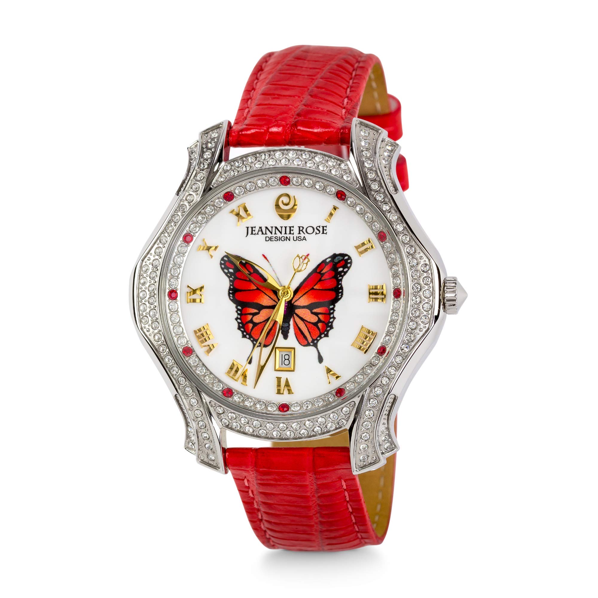 JEANNIE ROSE Wonder Wings 40MM Women's Analog Watch - Red Stainless Steel Band, Water Resistant, Fashion Wristwatch for Women | Perfect for Office, Dating & Everyday Wear