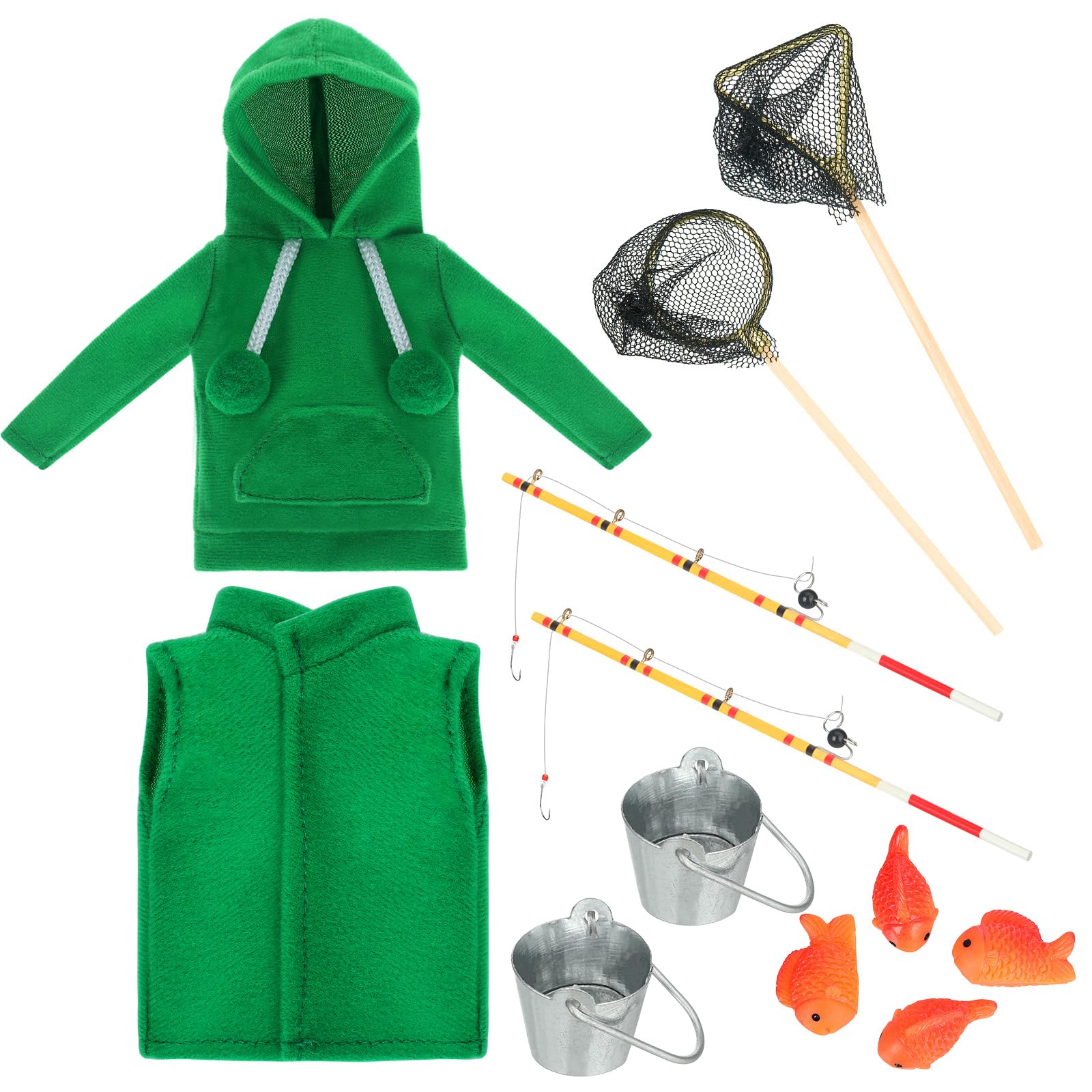 12Pcs Christmas Fishing Doll Clothes Set - Holiday Outfits & Baker Accessories for Kid Dollhouse Decor | Perfect for Christmas Gifts, Doll Dress Up & Themed Party Decorations