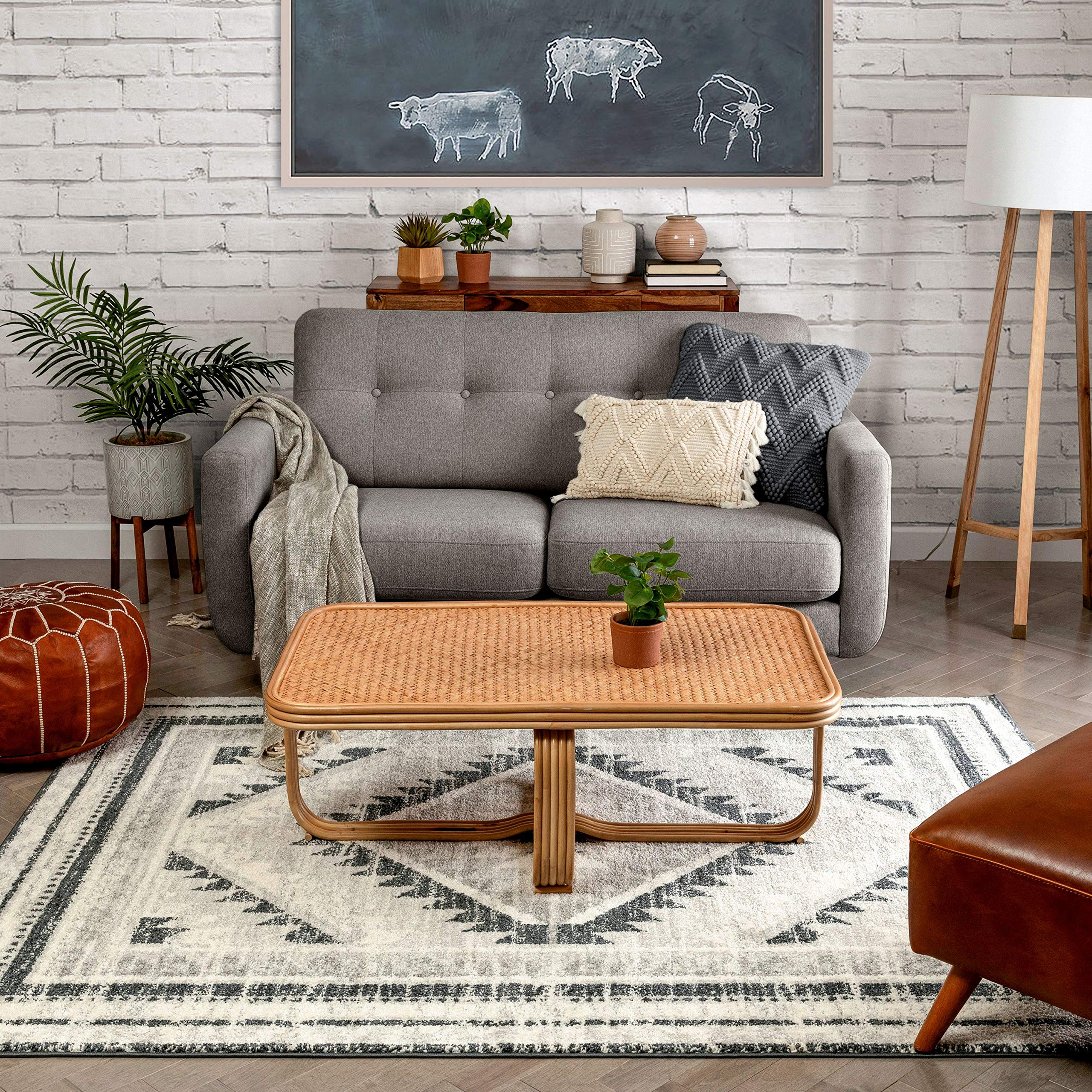 Well Woven Malfi Pisa Aztec Tribal Southwestern Grey Area Rug - Boho Chic Home Decor for Living Room, Bedroom & Office