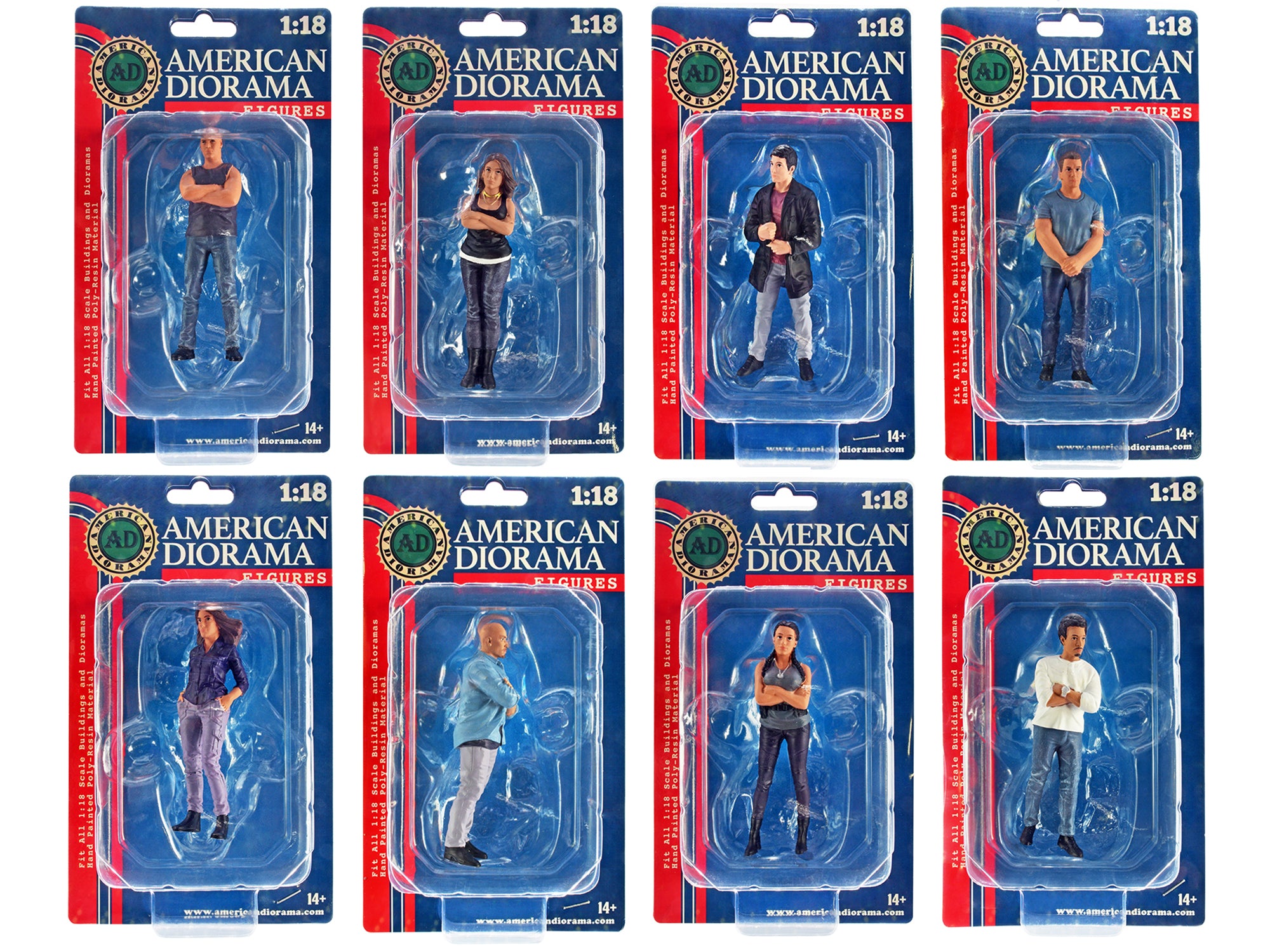 1/18 Scale Model Car Meet 3 - 8 Piece Figure Set by American Diorama | Realistic Miniature People for Diecast Car Displays & Diorama Scenes