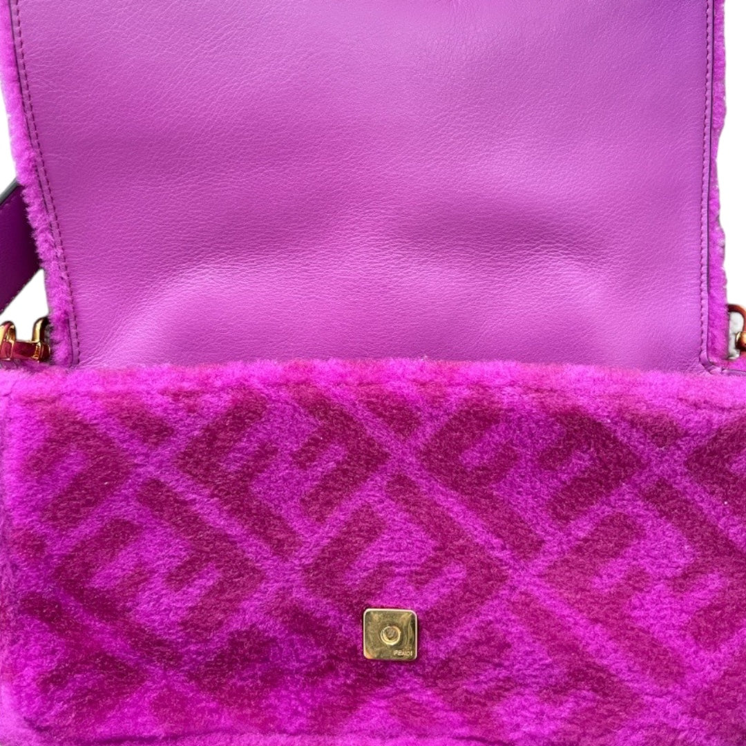 Fendi Pink Shearling Zucca Baguette Bag 2021 - Luxury Designer Shoulder Bag for Women, Perfect for Parties, Dates & Everyday Use