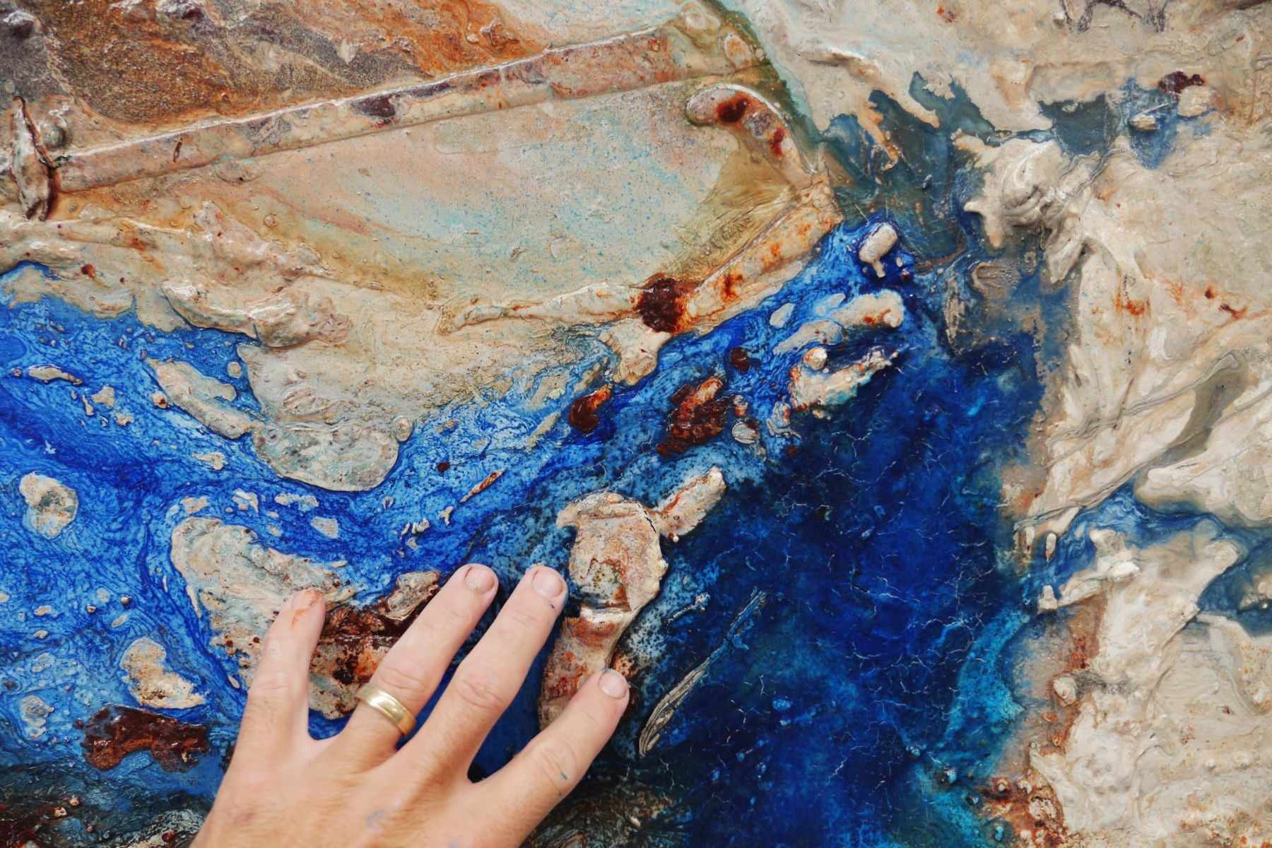 Blue Cream Textured Abstract Painting - Sapphire Rust Outback 280cm x 170cm Modern Wall Art for Living Room, Bedroom & Office Decor