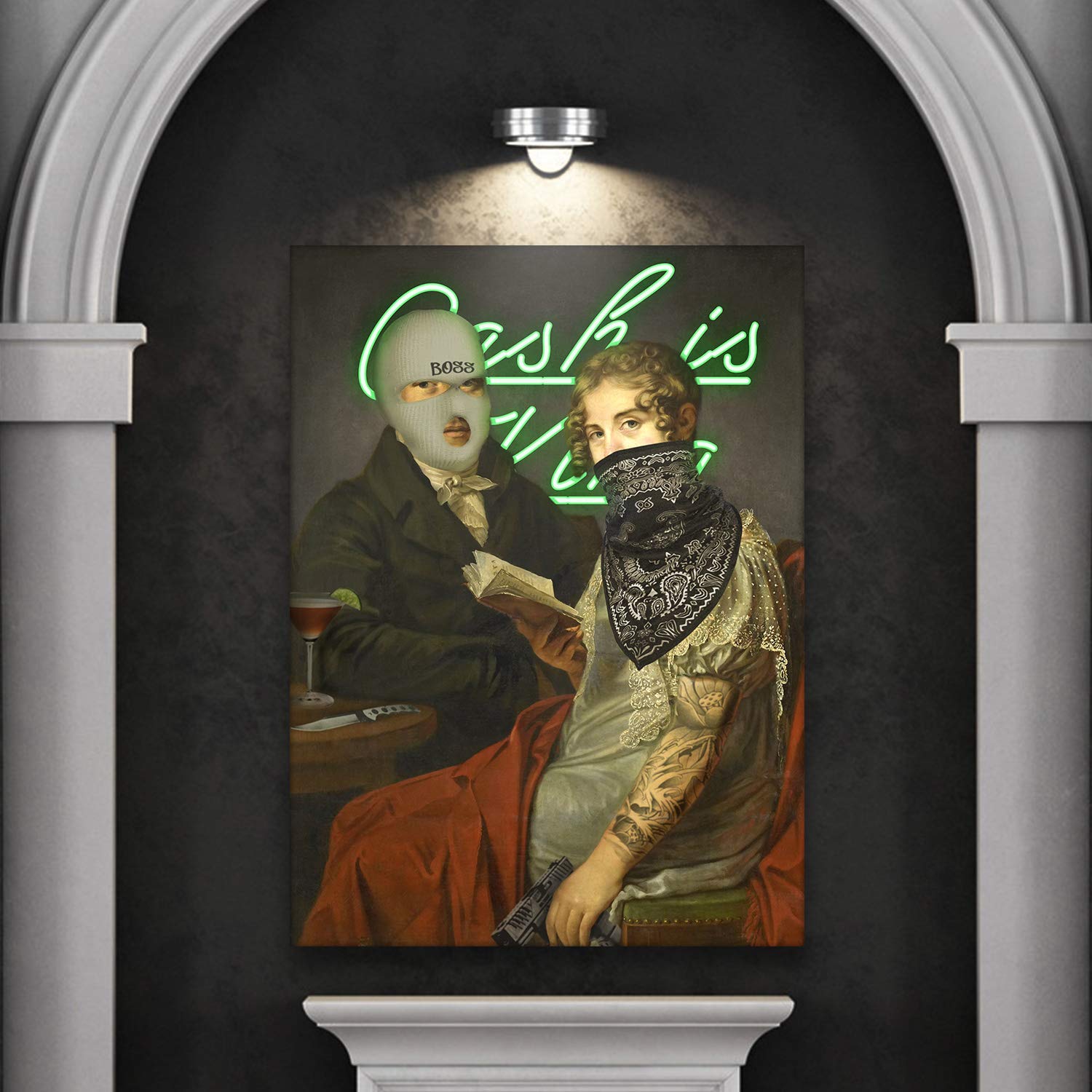 Fellipo Ricci Large Canvas Artwork - 'Cash Is King' Framed Wall Art Print for Home & Office Decor - Handmade Oil Painting on Canvas (36